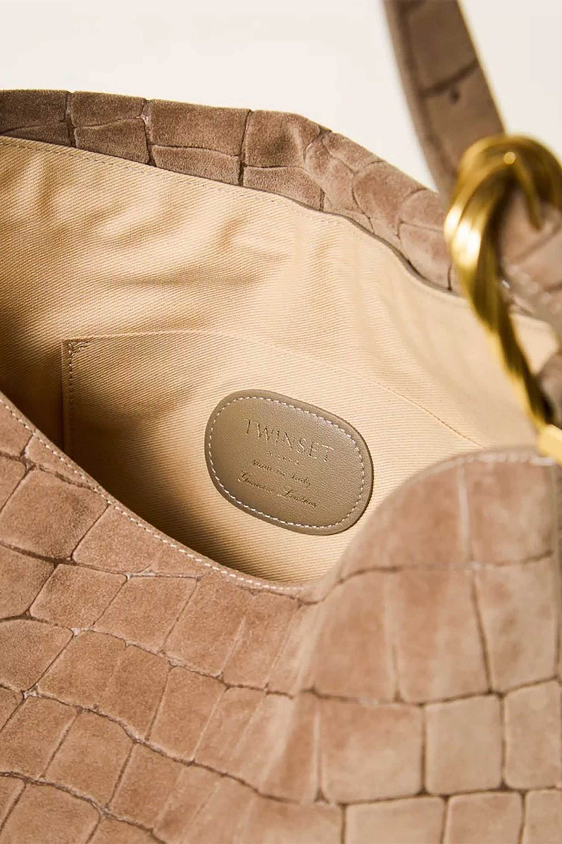 Twinset Γυναικεία Τσάντα Ώμου Suede με Crocodile Print Liliane - 262Td8140 Taupe