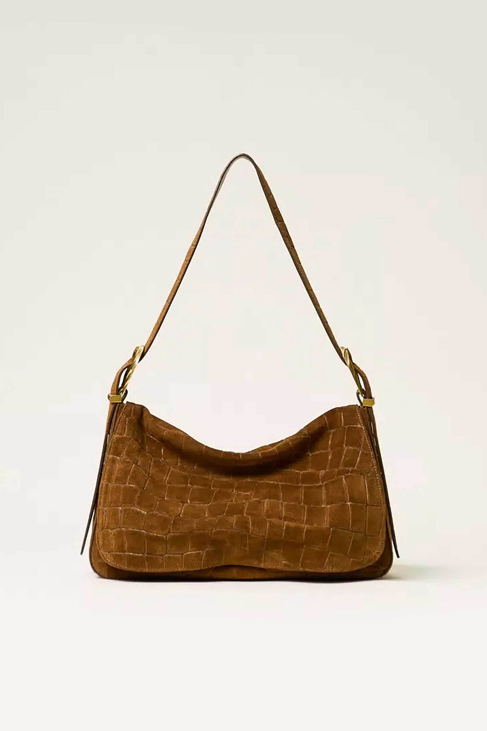 Twinset γυναικεία τσάντα ώμου suede με crocodile print 