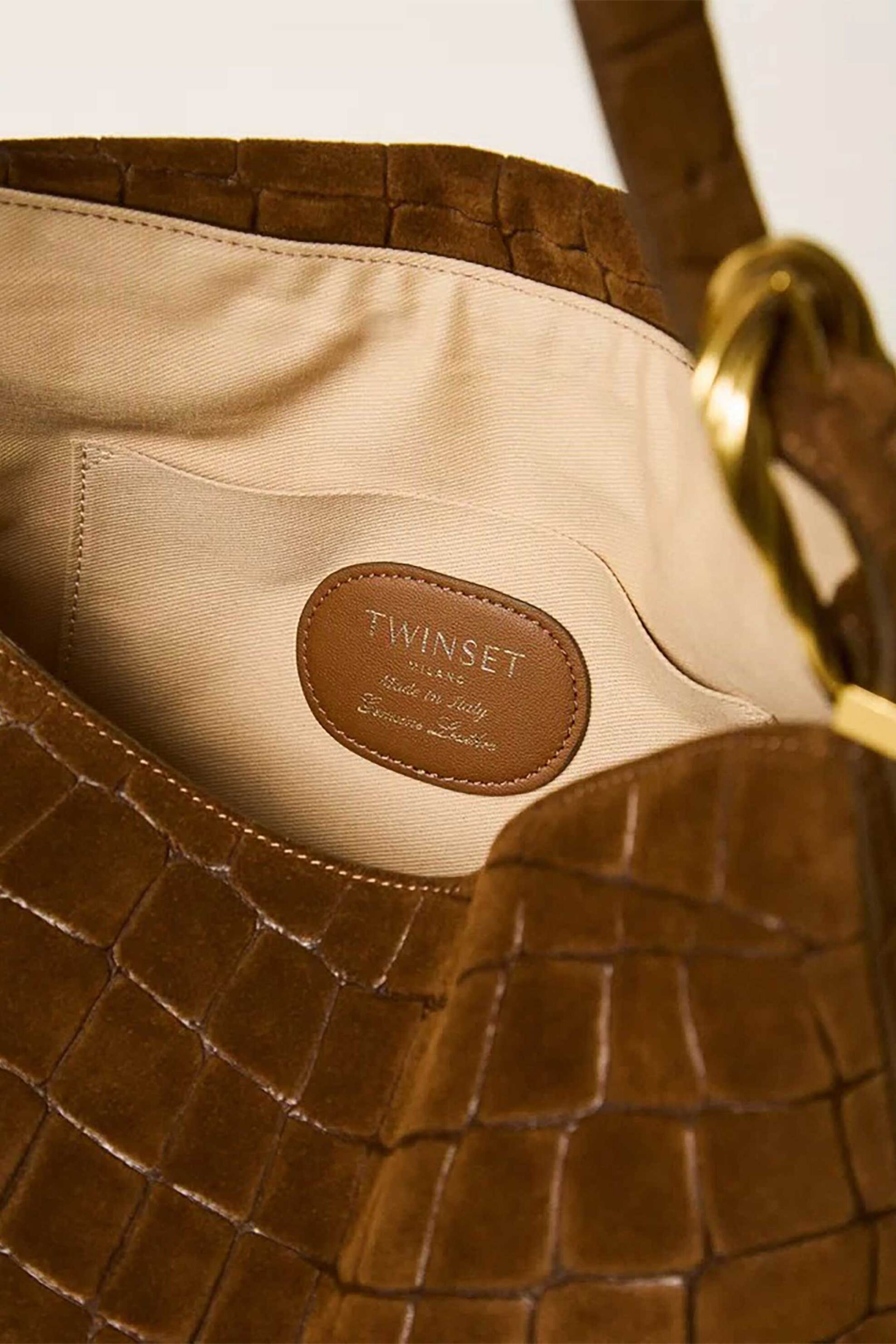 Twinset Γυναικεία Τσάντα Ώμου Suede με Crocodile Print Liliane - 262Td8140 Ταμπά