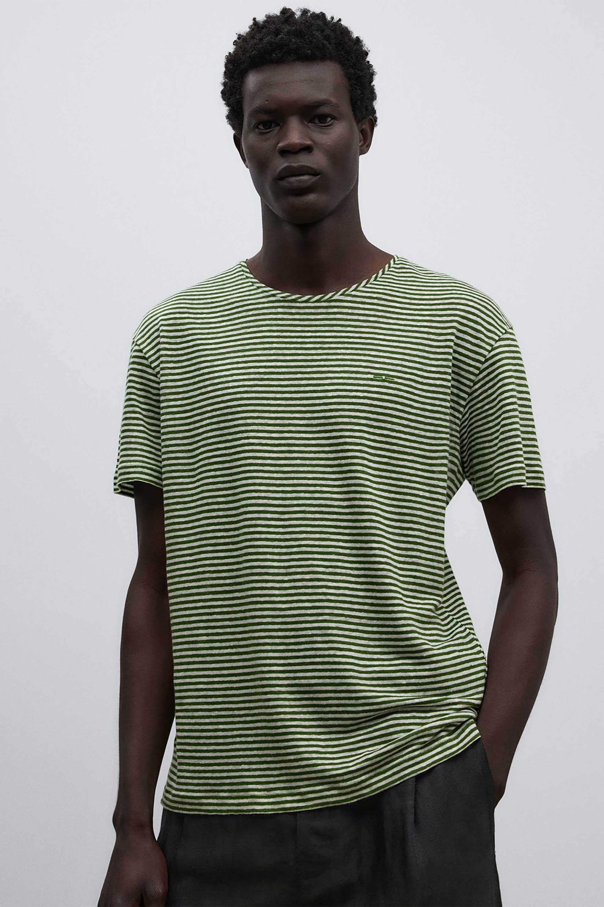 Adolfo Domínguez ανδρικό T-shirt με ριγέ σχέδιο και κεντημένο logo Regular Fit - 172202228 Πράσινο