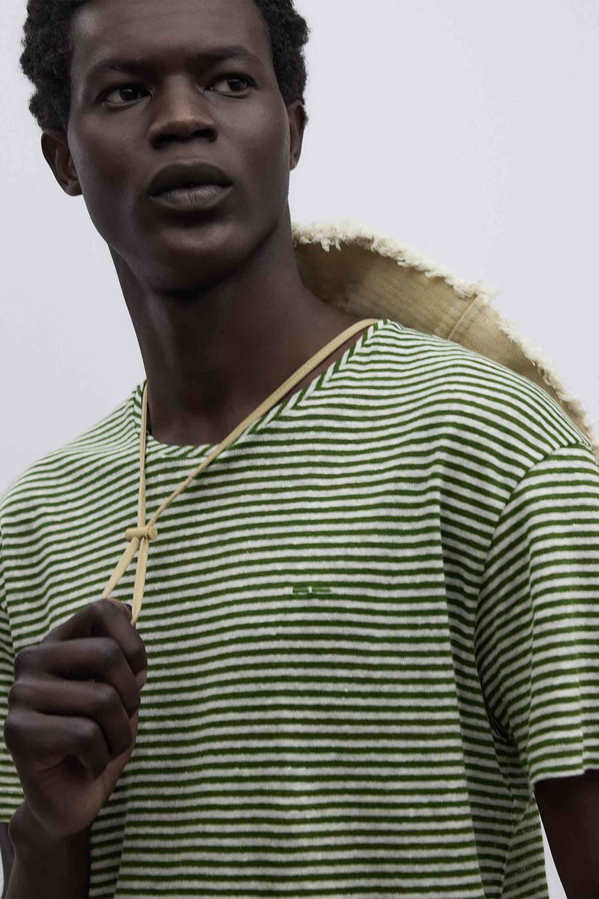 Adolfo Domínguez ανδρικό T-shirt με ριγέ σχέδιο και κεντημένο logo Regular Fit - 172202228 Πράσινο φωτογραφία