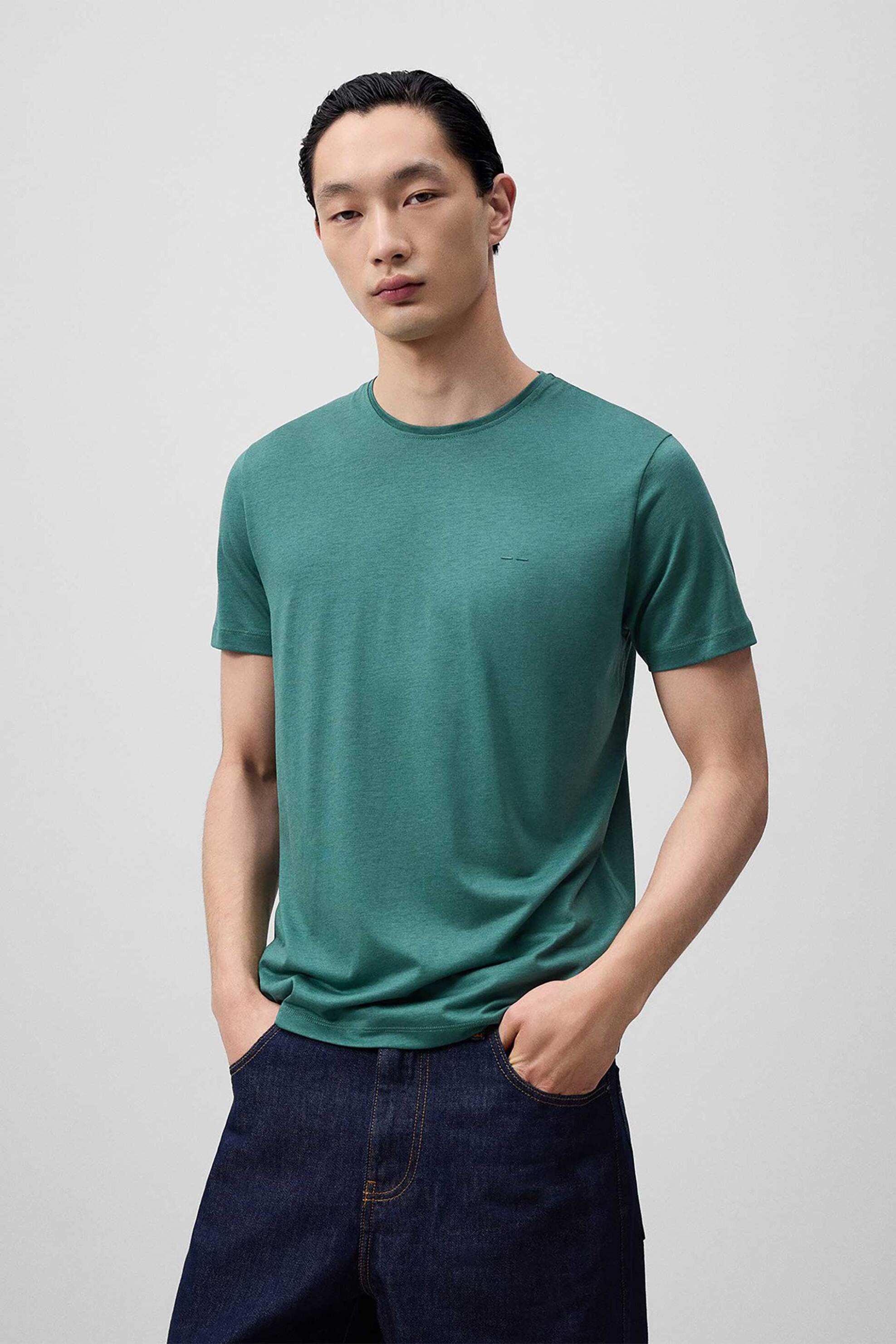 ADOLFO DOMINGUEZ Adolfo Domínguez ανδρικό T-shirt μονόχρωμο Regular Fit - 172031037 Πράσινο