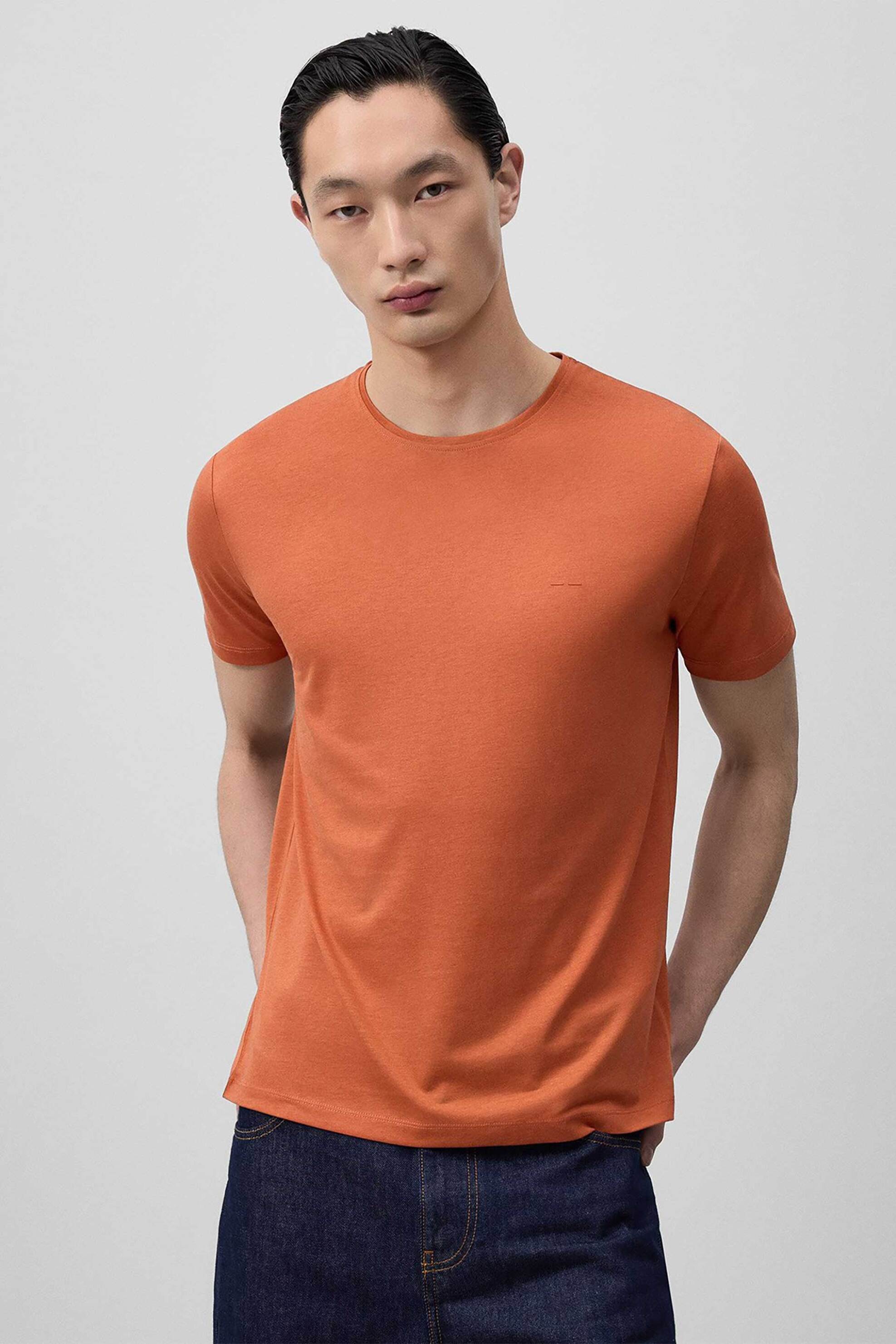 ADOLFO DOMINGUEZ Adolfo Domínguez ανδρικό T-shirt μονόχρωμο Regular Fit - 172031037 Πορτοκαλί