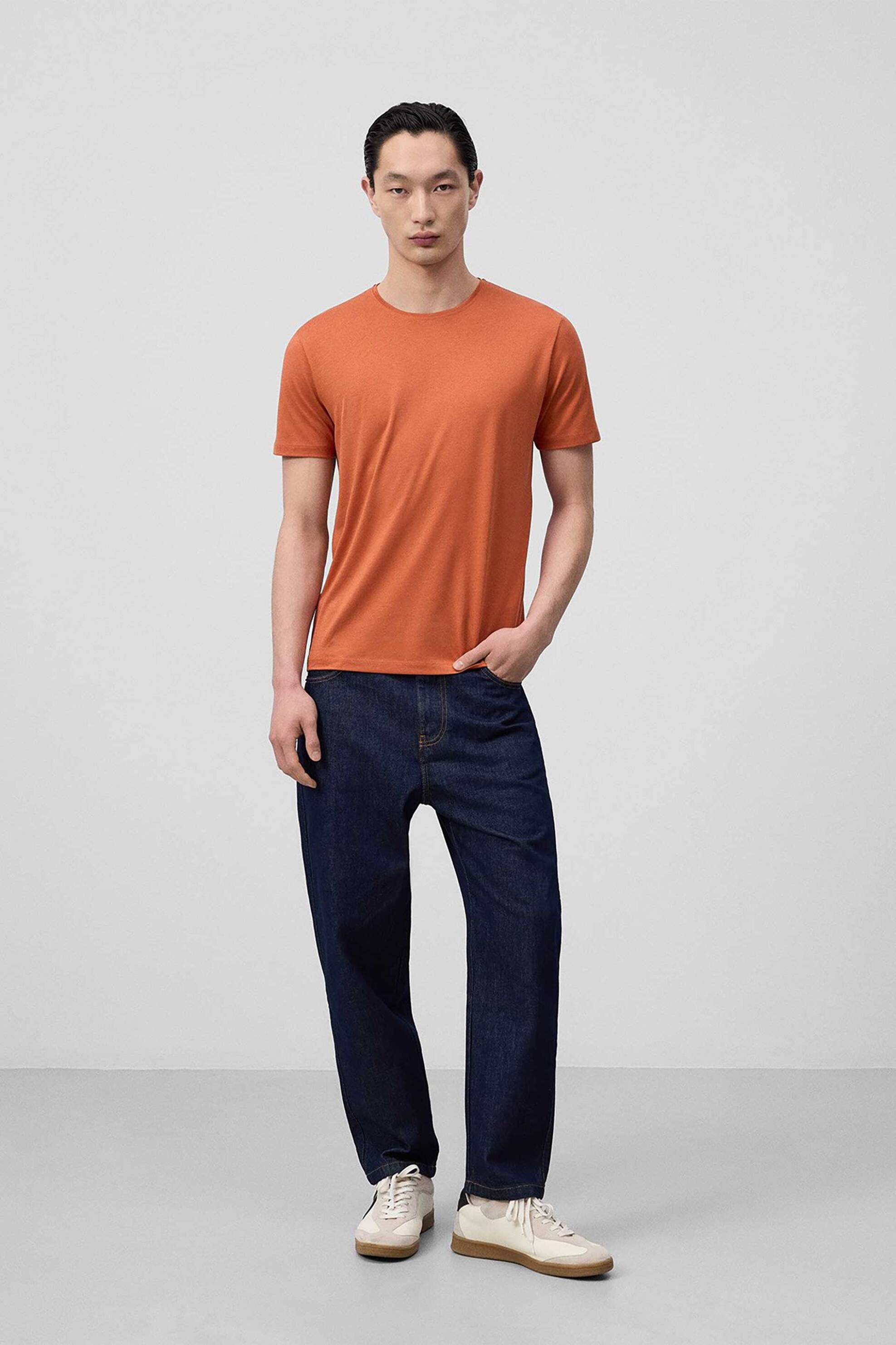 Adolfo Domínguez ανδρικό T-shirt μονόχρωμο Regular Fit - 172031037 Πορτοκαλί φωτογραφία