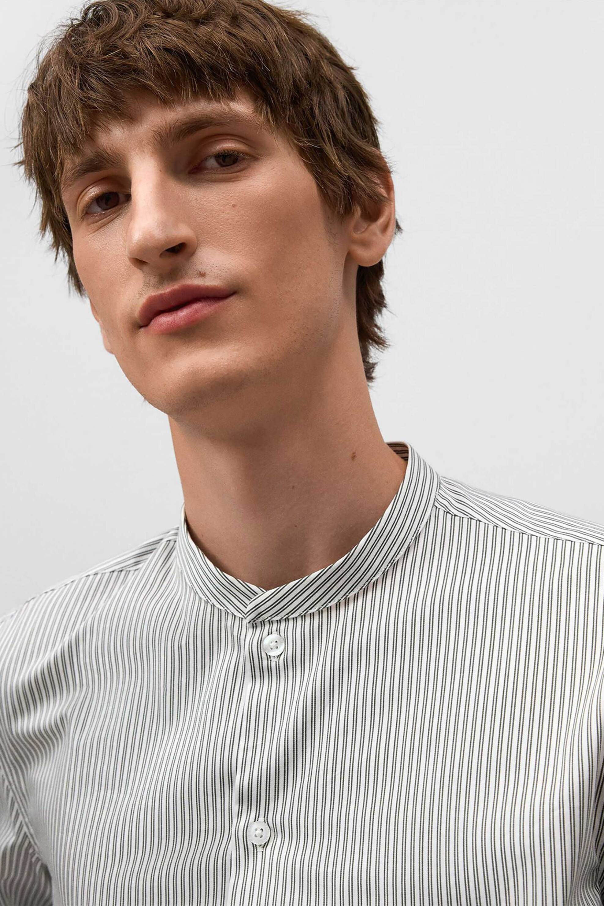 Adolfo Domínguez ανδρικό πουκάμισο με ριγέ σχέδιο και μάο γιακά Regular Fit - 120231280 Πράσινο φωτογραφία