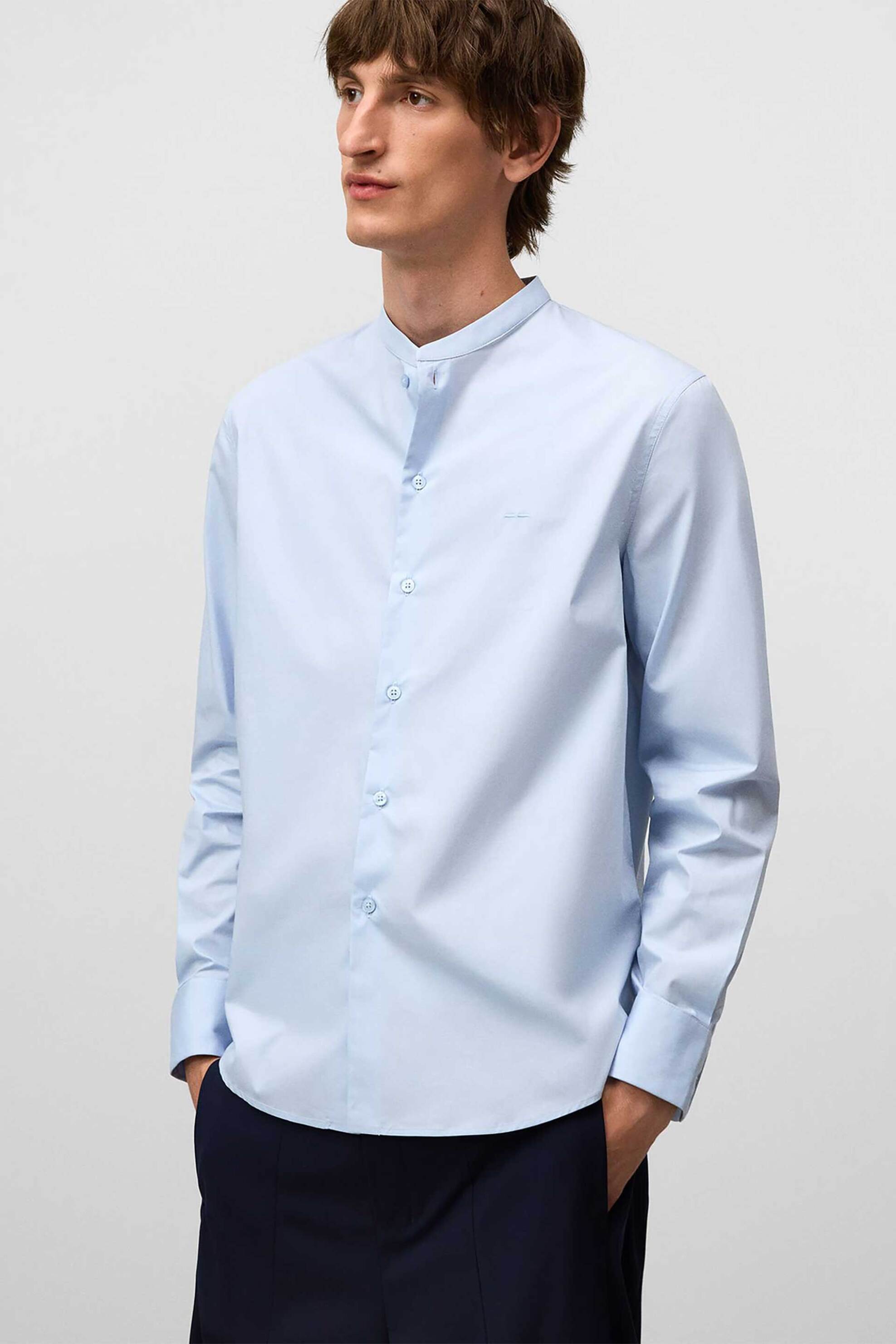 Adolfo Domínguez ανδρικό πουκάμισο με μάο γιακά Regular Fit - 120731009 Γαλάζιο
