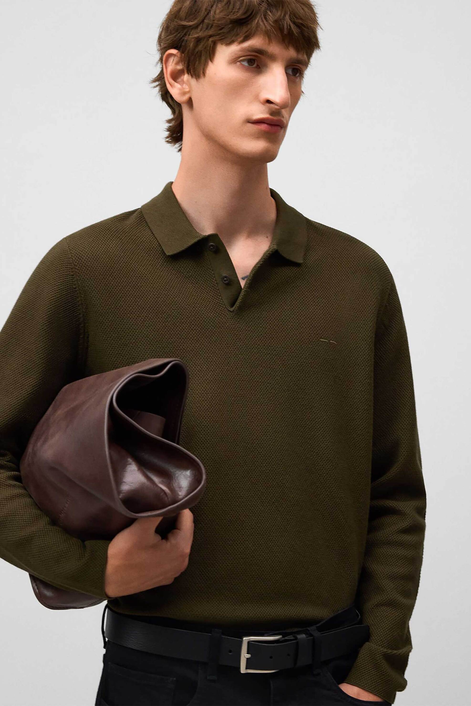 Adolfo Domínguez ανδρική μπλούζα πόλο Regular Fit - 151011062 Χακί