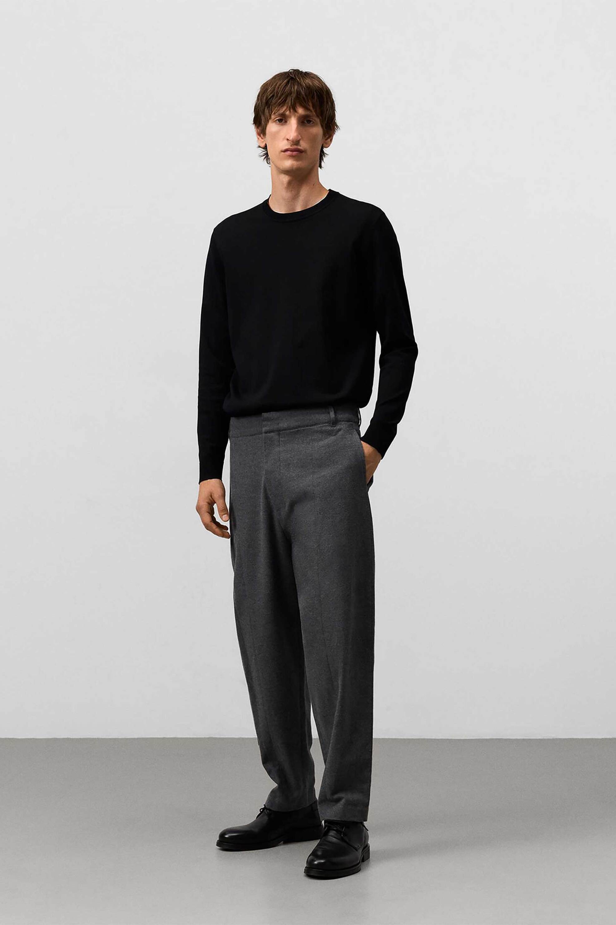 Adolfo Domínguez ανδρική πλεκτή μπλούζα μονόχρωμη - 153031043 Μαύρο φωτογραφία