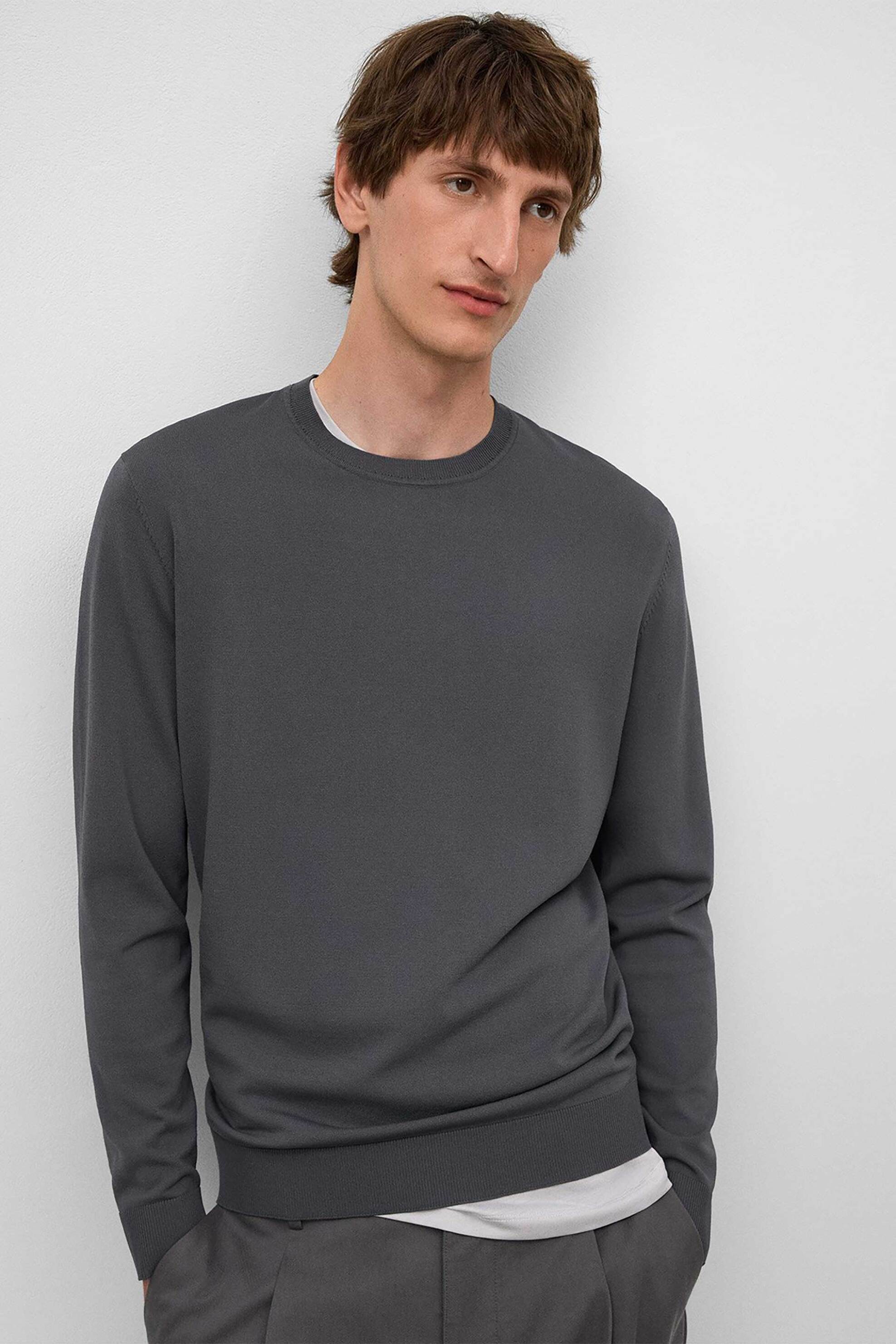 Adolfo Domínguez ανδρική πλεκτή μπλούζα μονόχρωμη - 153031043 Taupe