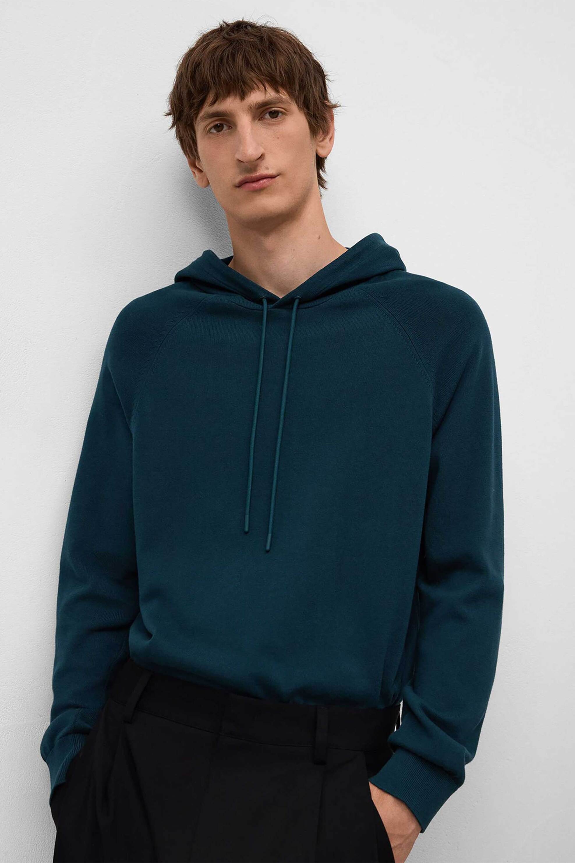 Adolfo Domínguez ανδρική μπλούζα φούτερ μονόχρωμη με κουκούλα - 153061041 Πετρόλ