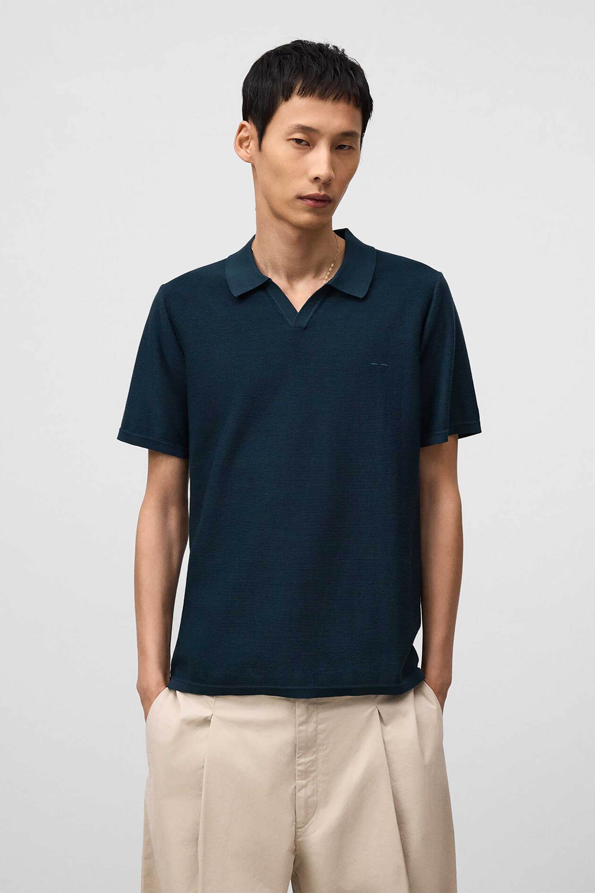 Adolfo Domínguez ανδρική πλεκτή μπλούζα πόλο Regular Fit - 174031040 Πετρόλ