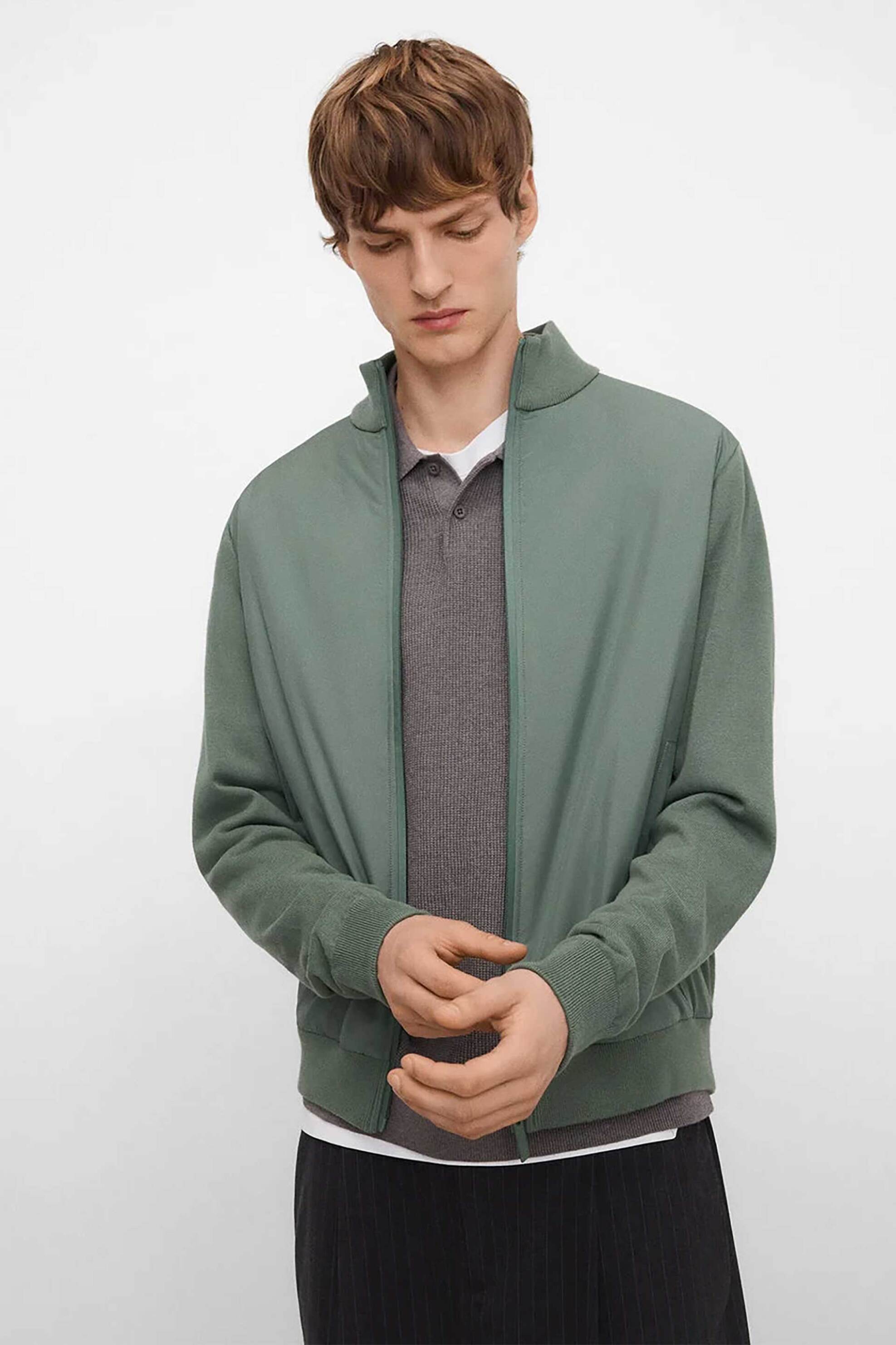 Adolfo Domínguez ανδρική πλεκτή ζακέτα μονόχρωμη με ψηλό λαιμό - 152031195 Πράσινο