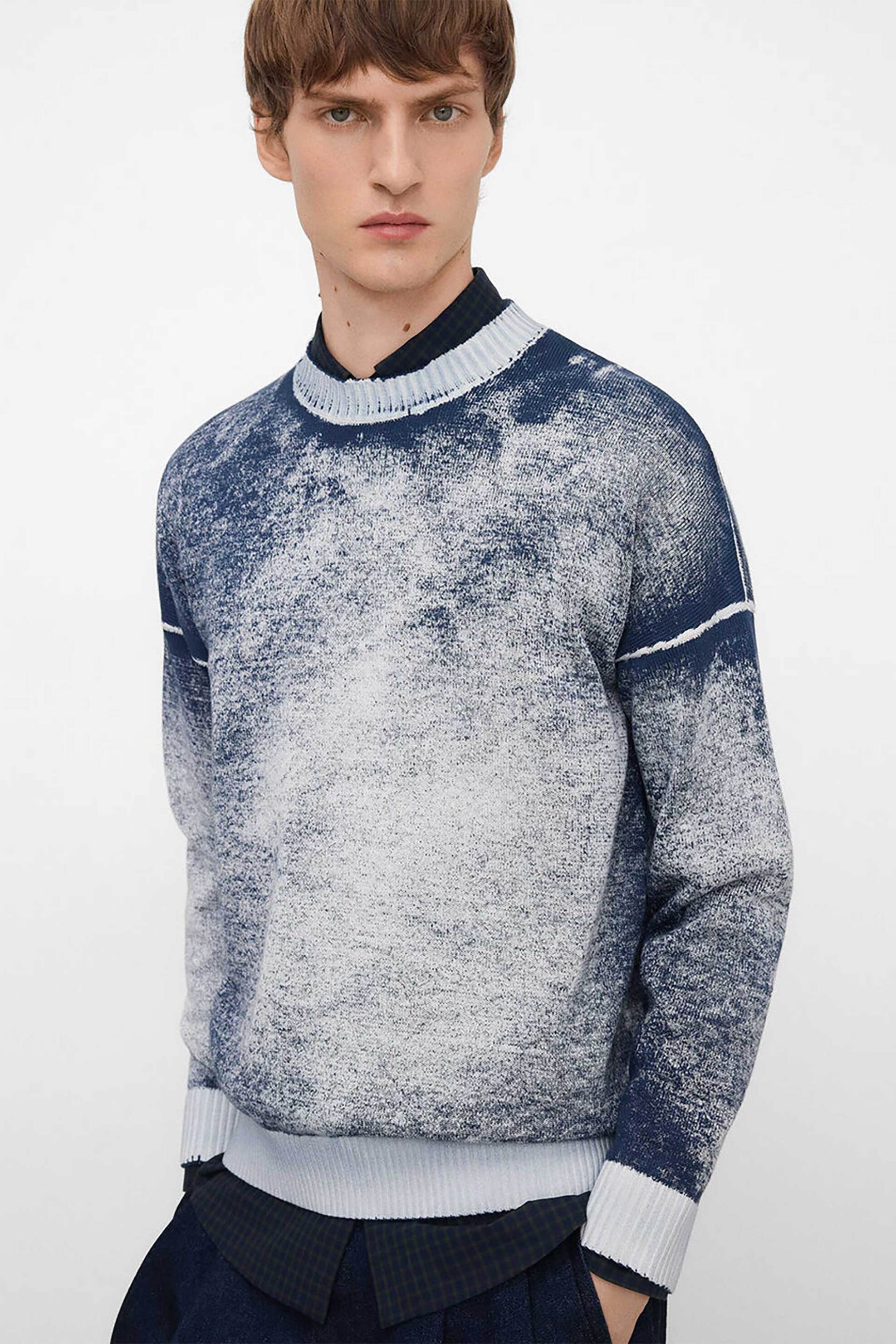 Adolfo Domínguez ανδρικό πουλόβερ με ξεβαμμένο εφέ - 153051955 Σκούρο Μπλε