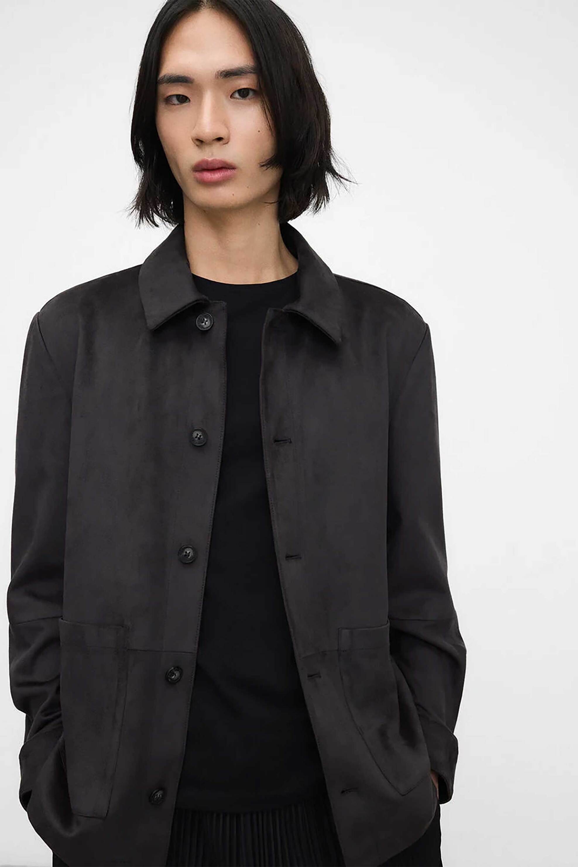 Adolfo Domínguez ανδρικό overshirt μονόχρωμο faux suede - 175011003 Ανθρακί