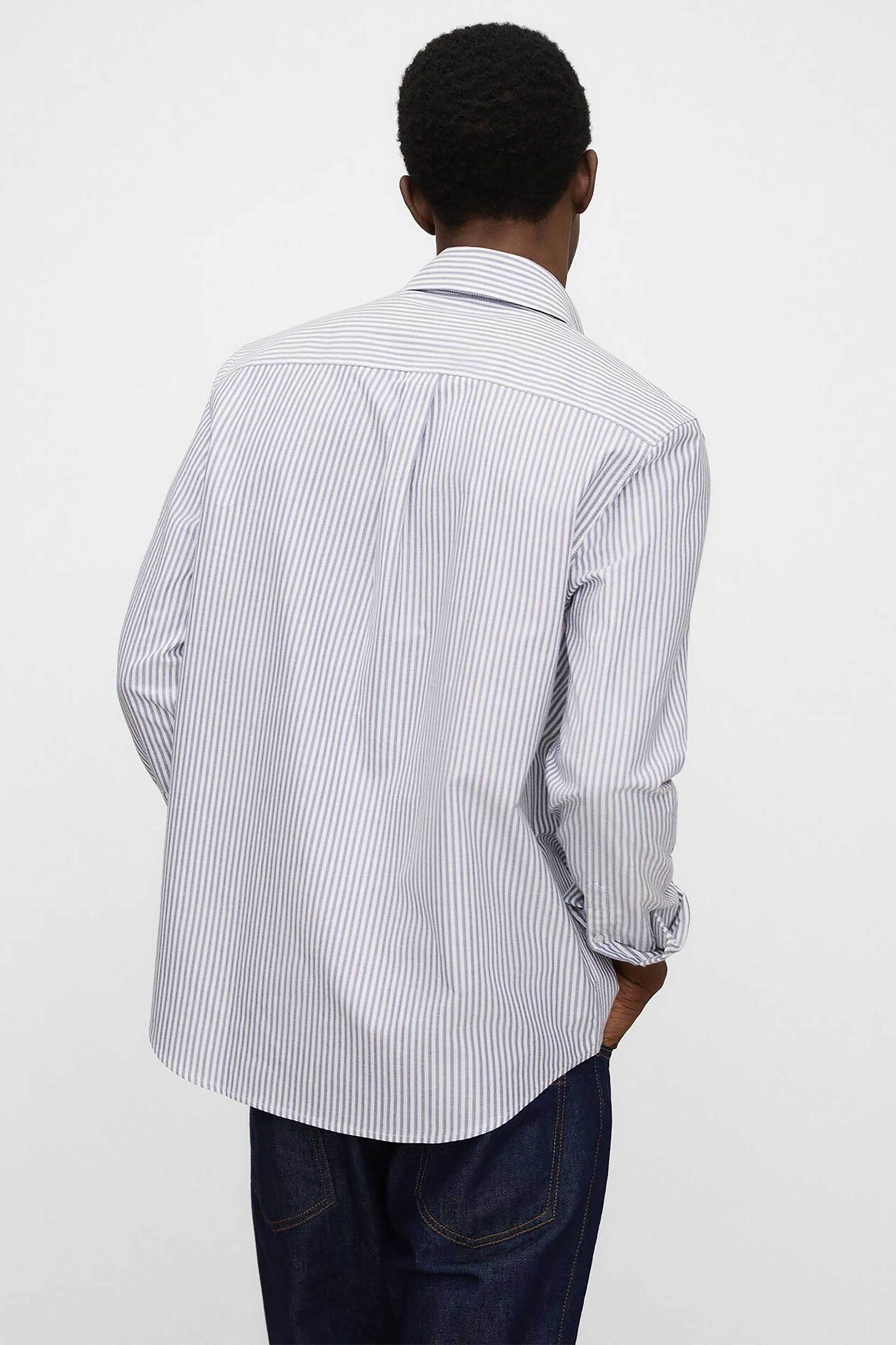 Adolfo Domínguez Ανδρικό Πουκάμισο με Ριγέ Σχέδιο Regular Fit - 120121059 Λευκό Μπλε