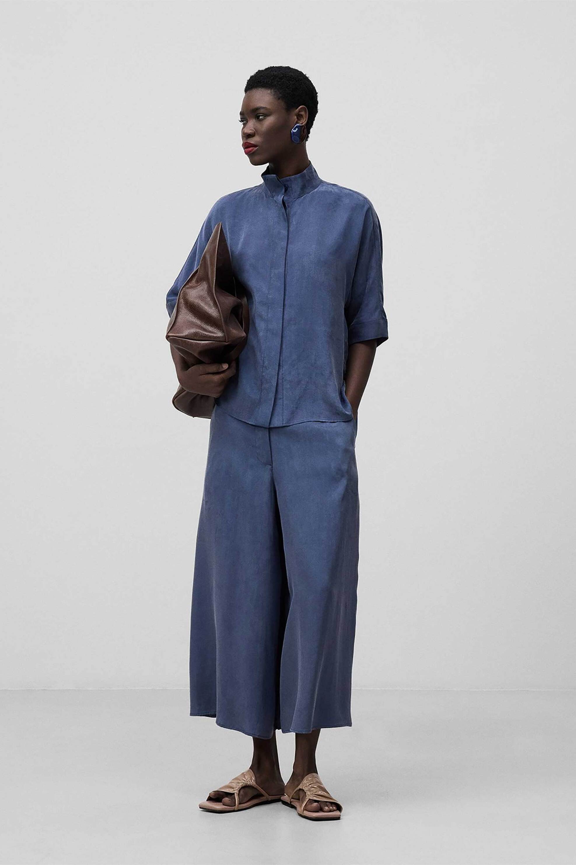 ADOLFO DOMINGUEZ Adolfo Domínguez γυναικείο παντελόνι μονόχρωμο cropped Oversized - 268372147 Πετρόλ