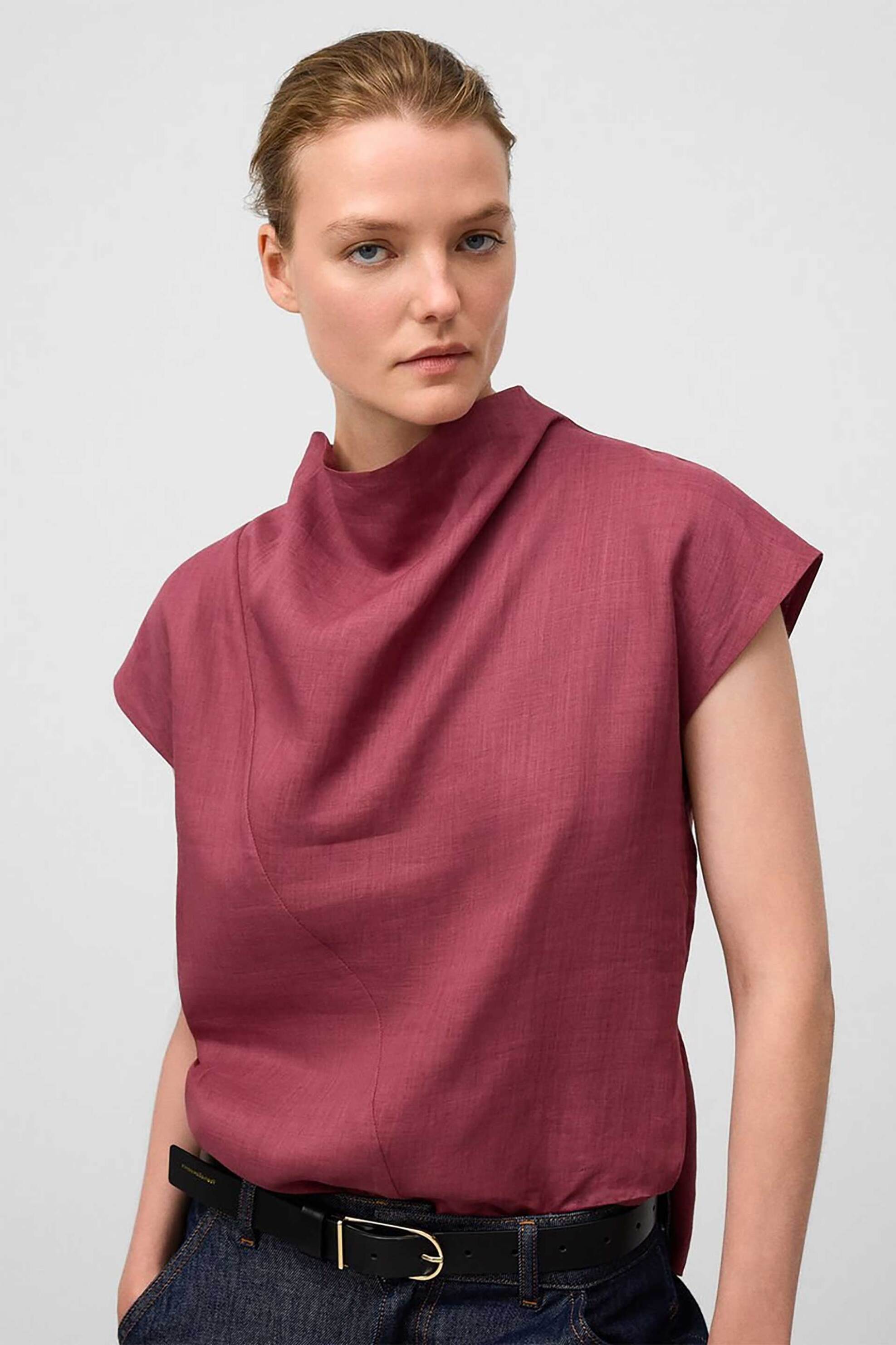 Adolfo Domínguez γυναικεία μπλούζα μονόχρωμη με ντραπέ λαιμόκοψη - 217031268 Βυσσινί