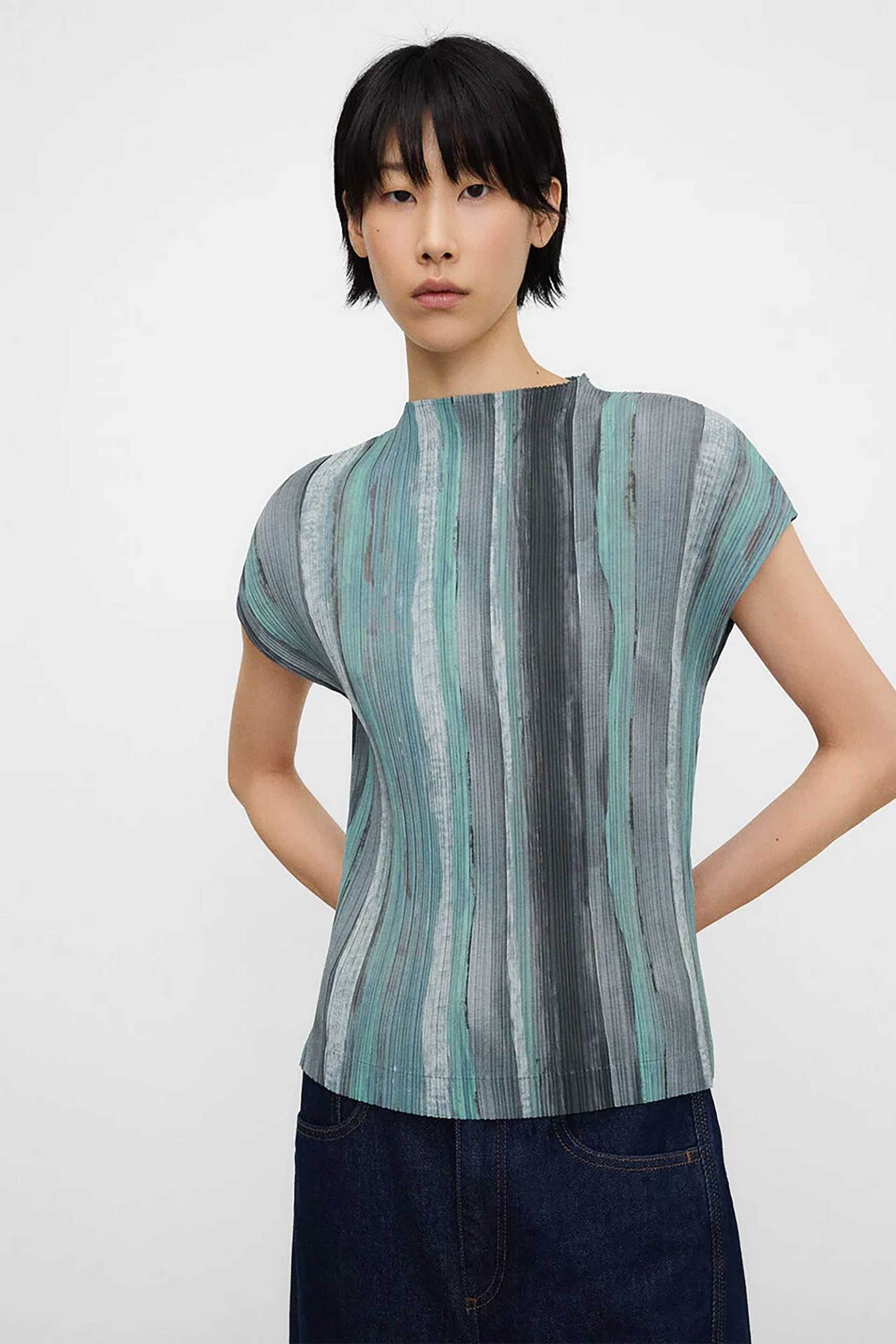 Adolfo Domínguez γυναικείo τοπ αμάνικο με ριγέ σχέδιο - 220021142 Μπλε