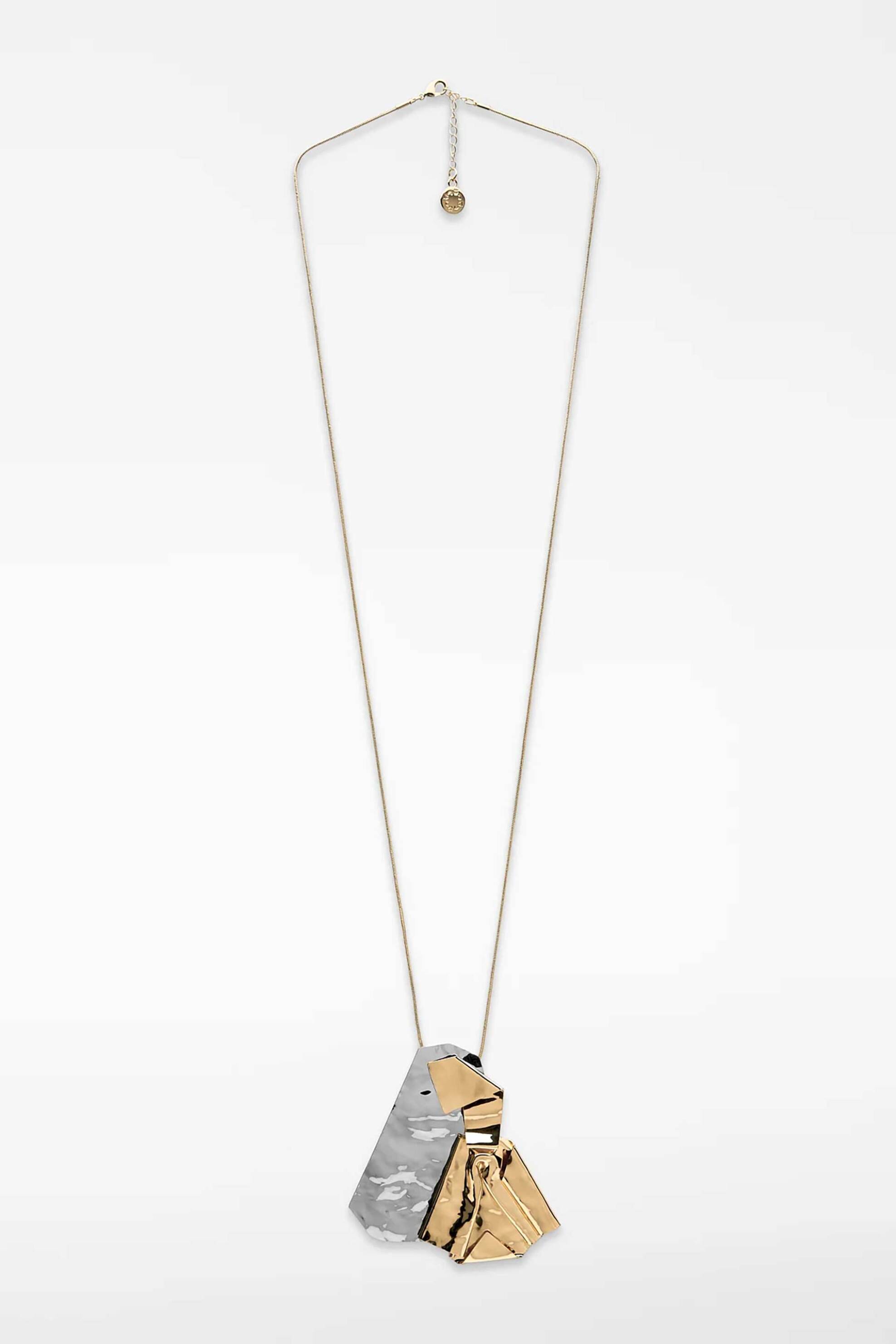 Adolfo Domínguez γυναικείο μεταλλικό κολιέ με πτυχωτό μενταγιόν - 226051283 Ασημί-Χρυσό