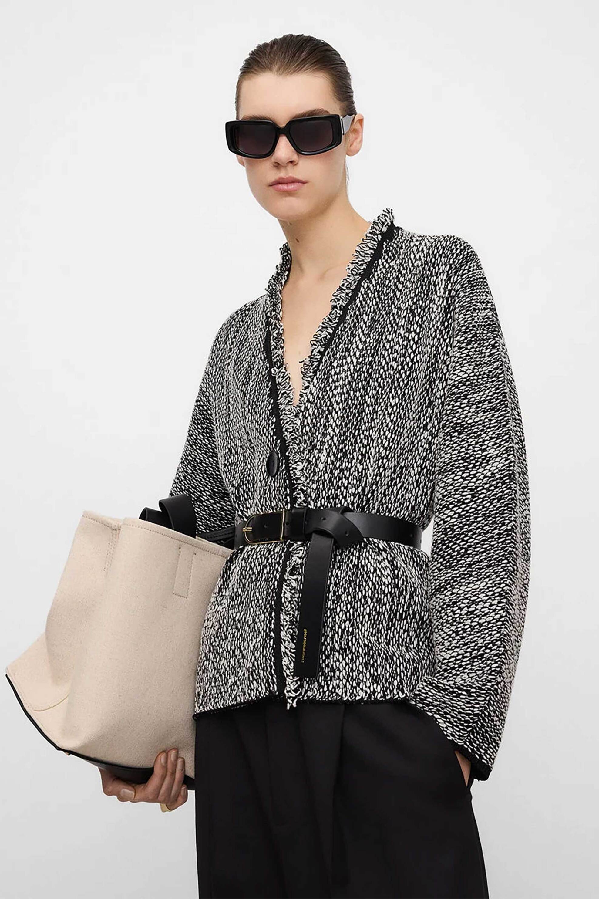 Adolfo Domínguez γυναικείο jacket με ανάμεικτη πλέξη - 252011068 Ασπρόμαυρο