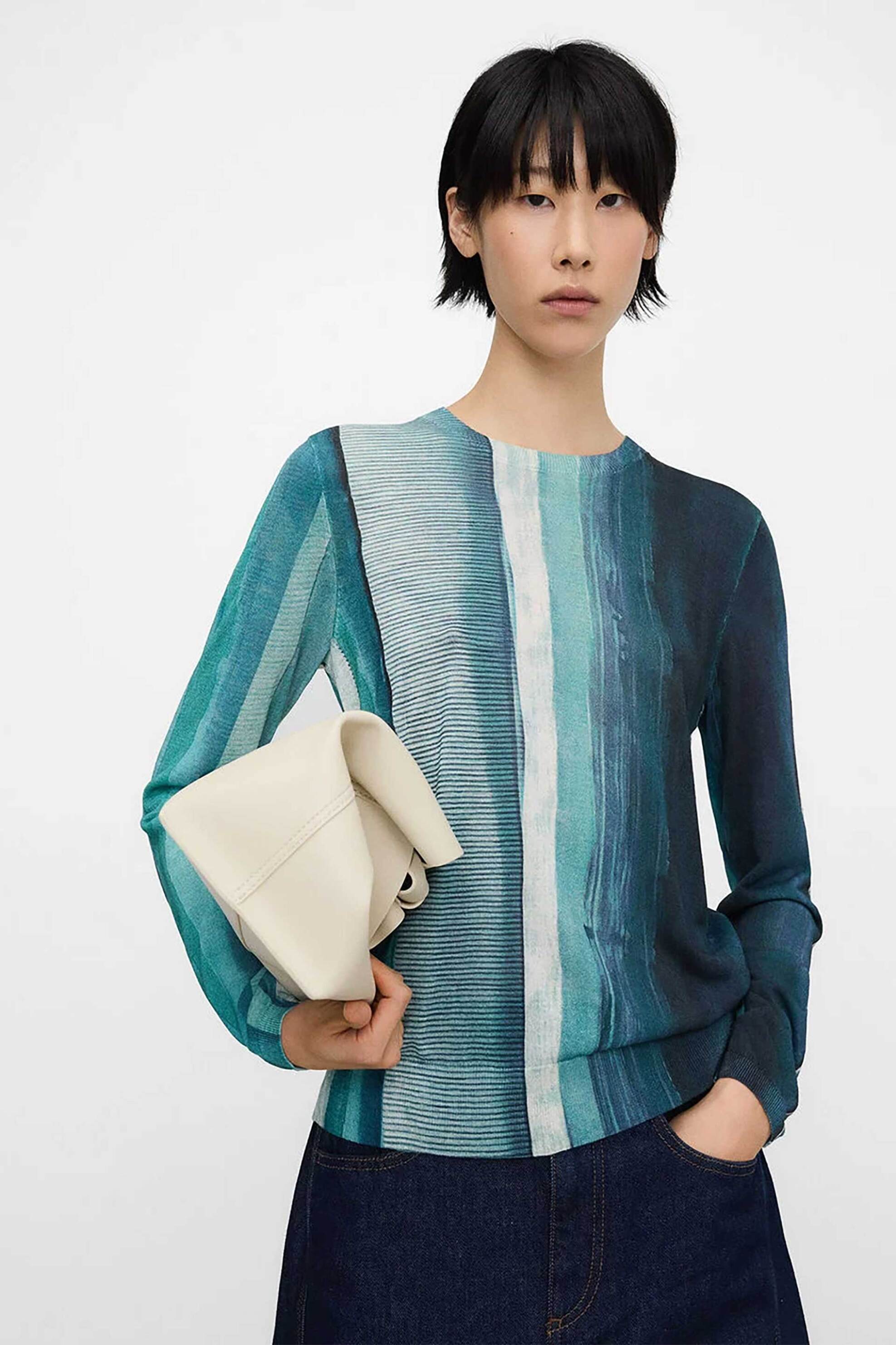 Adolfo Domínguez γυναικείο πουλόβερ με ριγέ σχέδιο ribbed - 253011114 Πράσινο