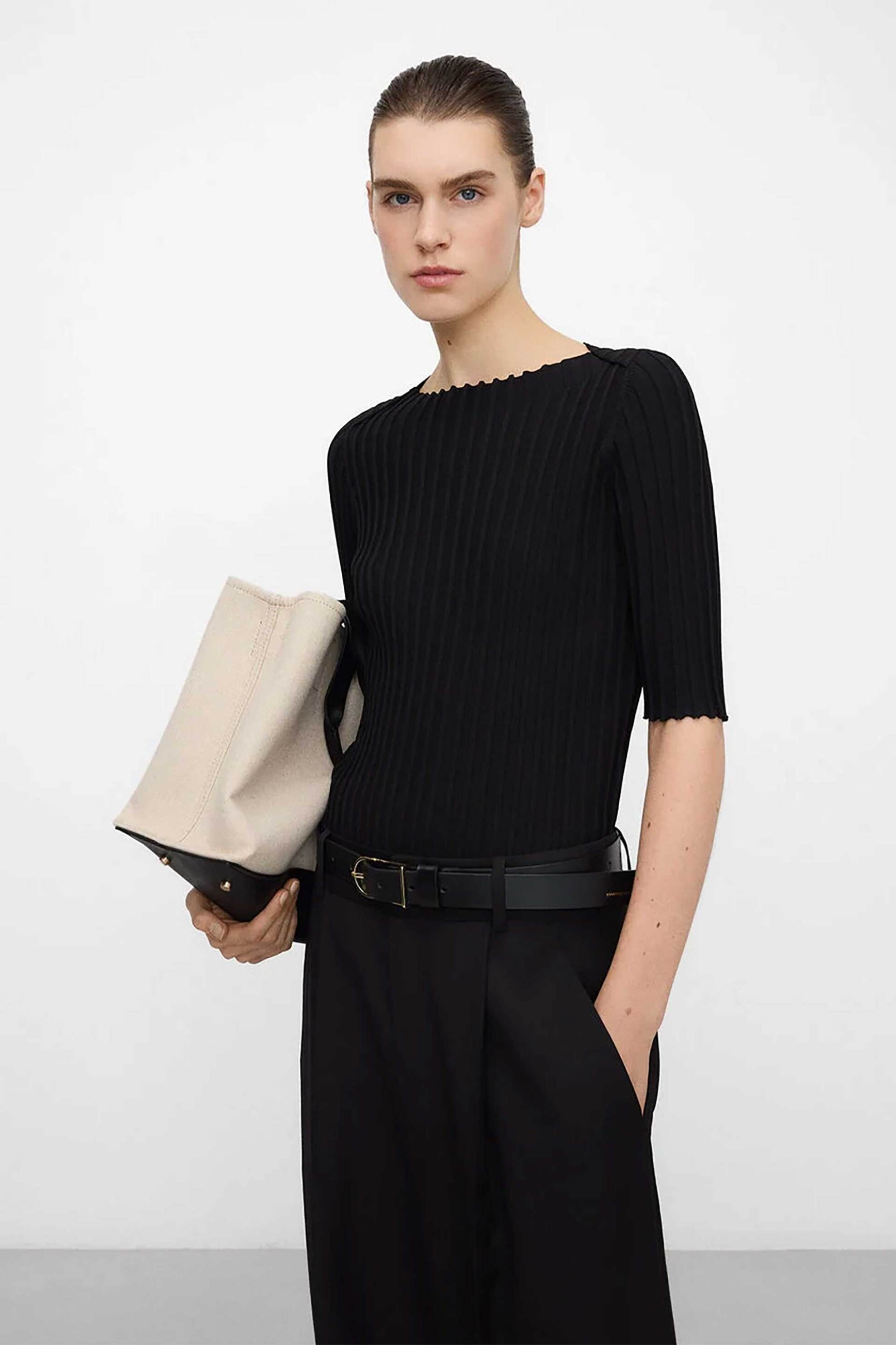 Adolfo Domínguez γυναικεία μπλούζα μονόχρωμη ribbed - 253102324 Μαύρο