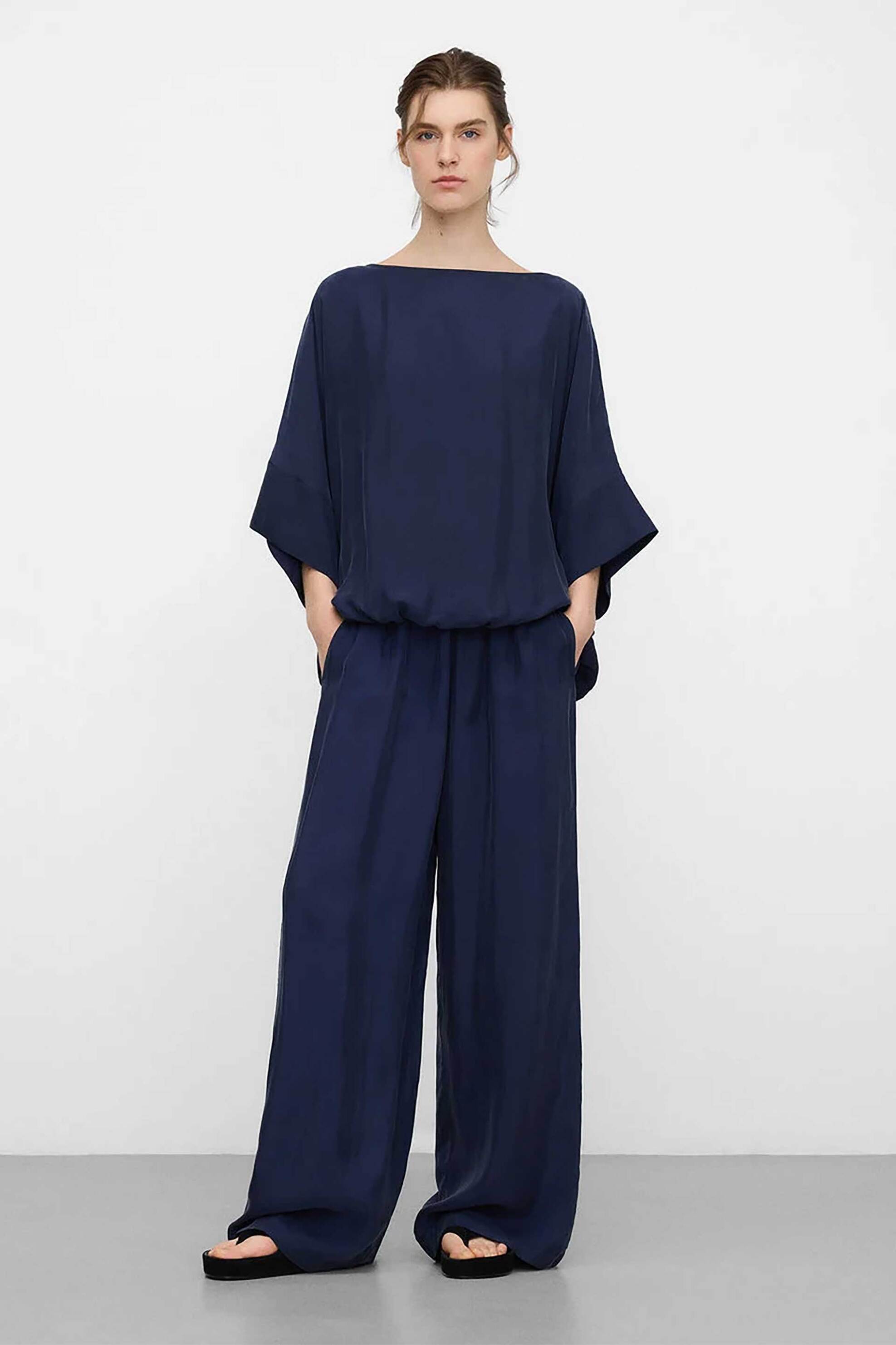 Adolfo Domínguez γυναικείο παντελόνι Relaxed Fit "Palazzo" - 269071271 Σκούρο Μπλε