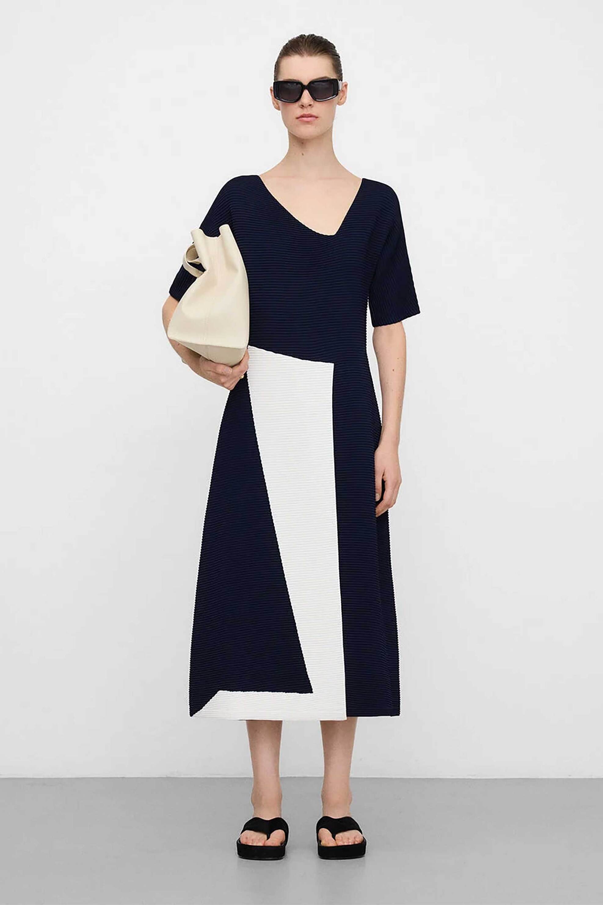 Adolfo Domínguez γυναικείο midi φόρεμα ασύμμετρο με πλεκτό σχέδιο - 292041433 Σκούρο Μπλε