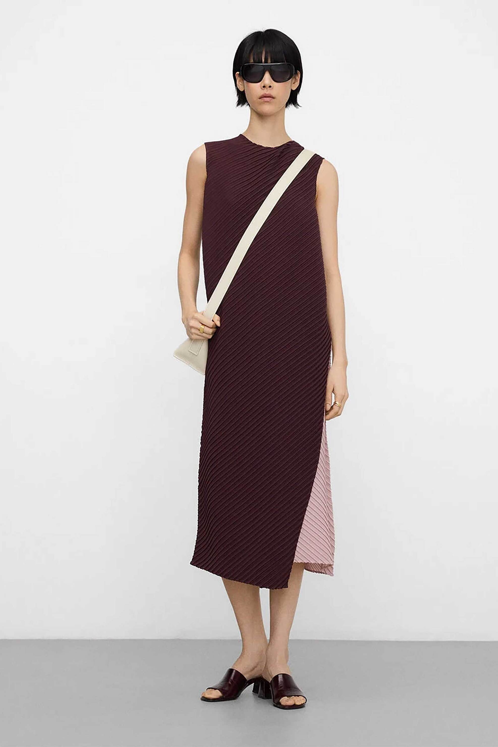 Adolfo Domínguez γυναικείο midi φόρεμα αμάνικο με στρώσεις και ζάρες - 292062342 Μπορντό