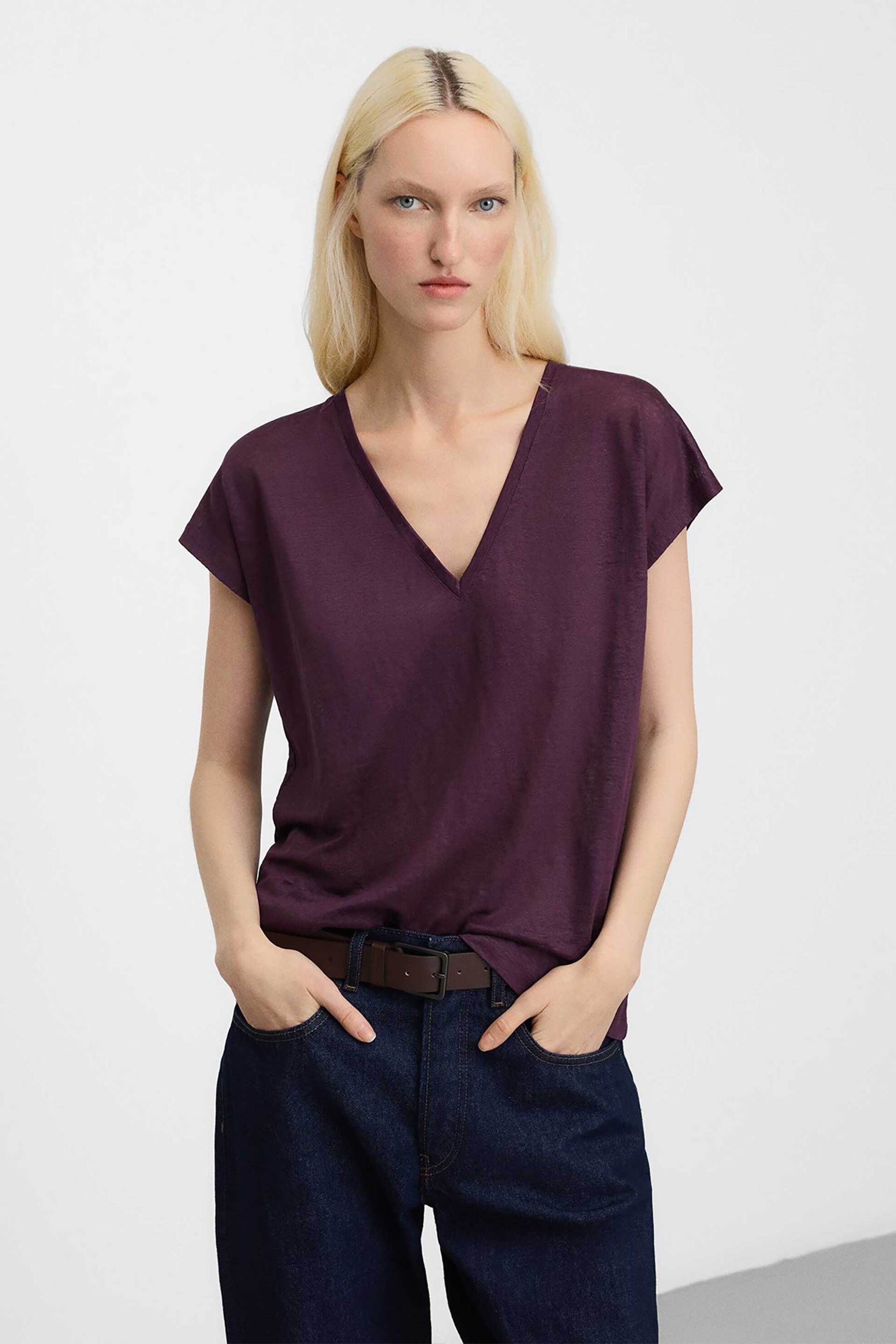 Adolfo Domínguez γυναικείο Τ-Shirt λινό - 272041783 Μοβ Σκούρο