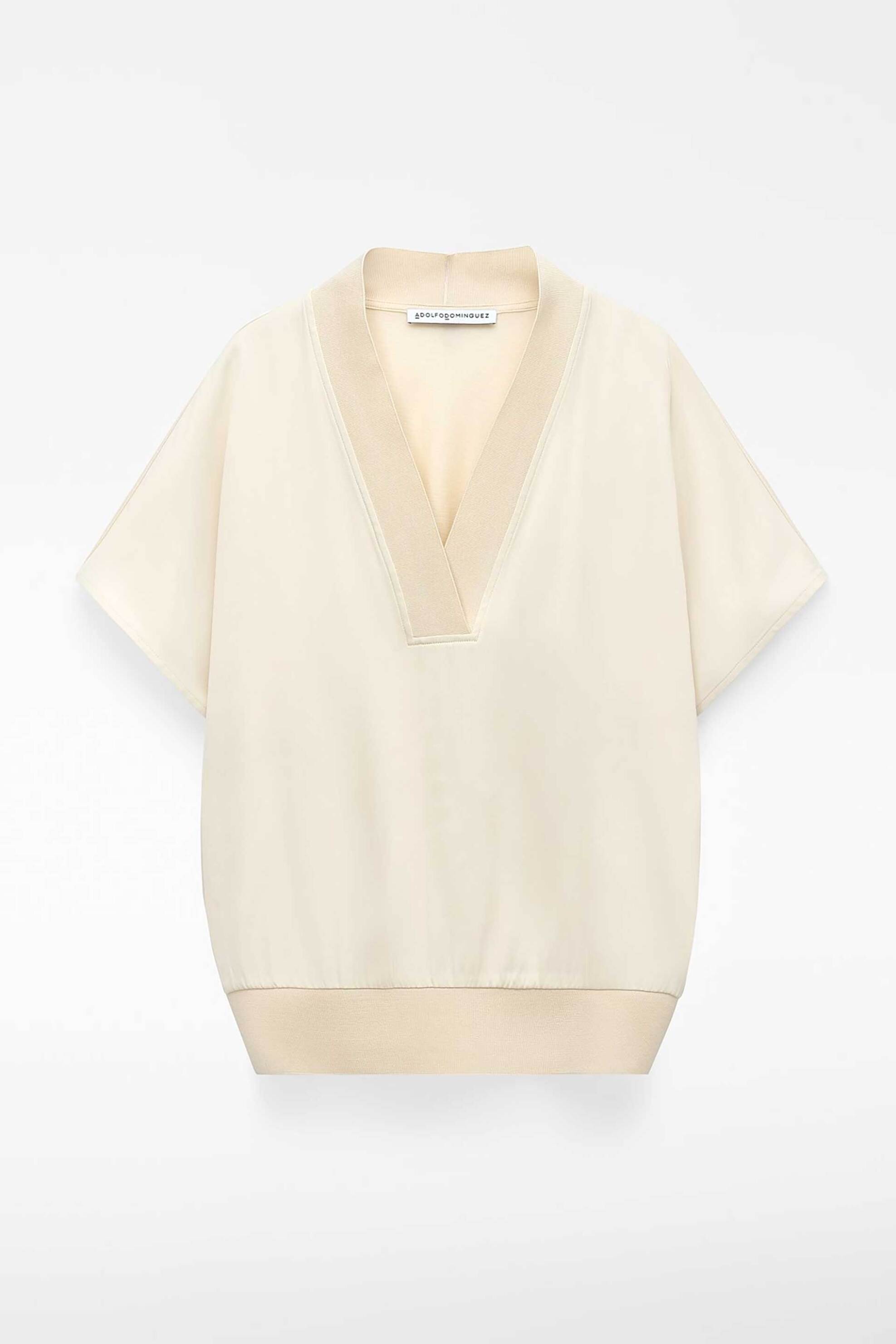Adolfo Domínguez Γυναικείο Τ-Shirt Σατέν V Λαιμόκοψη - 272102514 Μπεζ