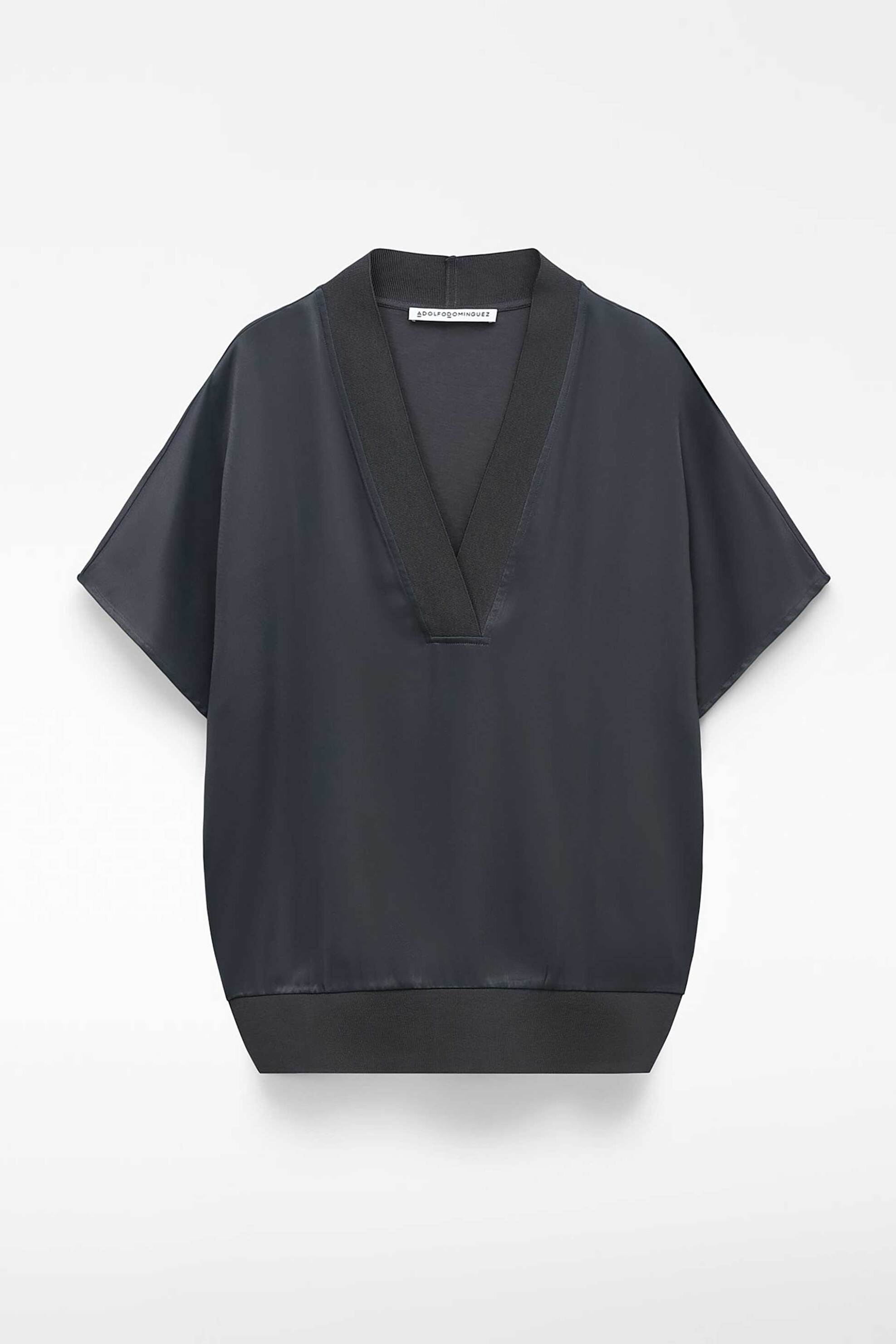 Adolfo Domínguez Γυναικείο Τ-Shirt Σατέν V Λαιμόκοψη - 272102514 Ανθρακί