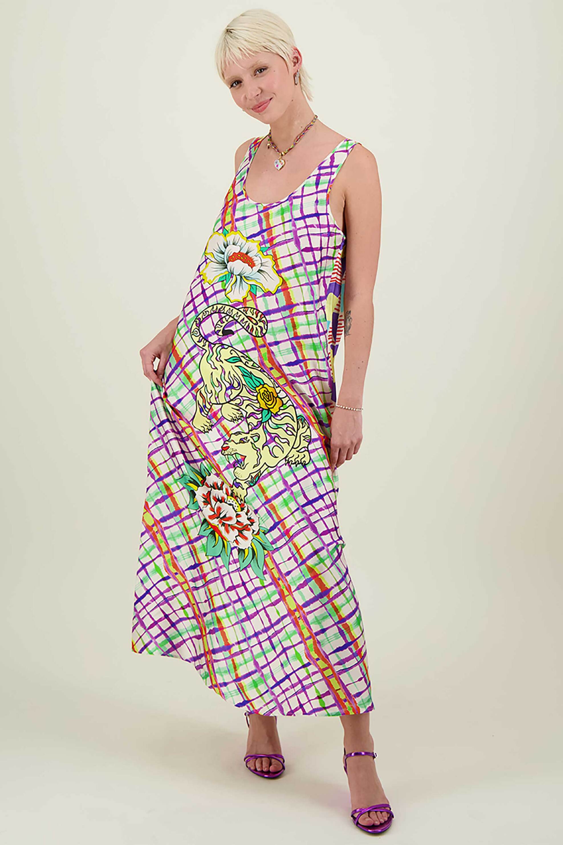 ME369 ME369 γυναικείο maxi φόρεμα αμάνικο με all-over print "Allison" - 70796/SS24 Πολύχρωμο