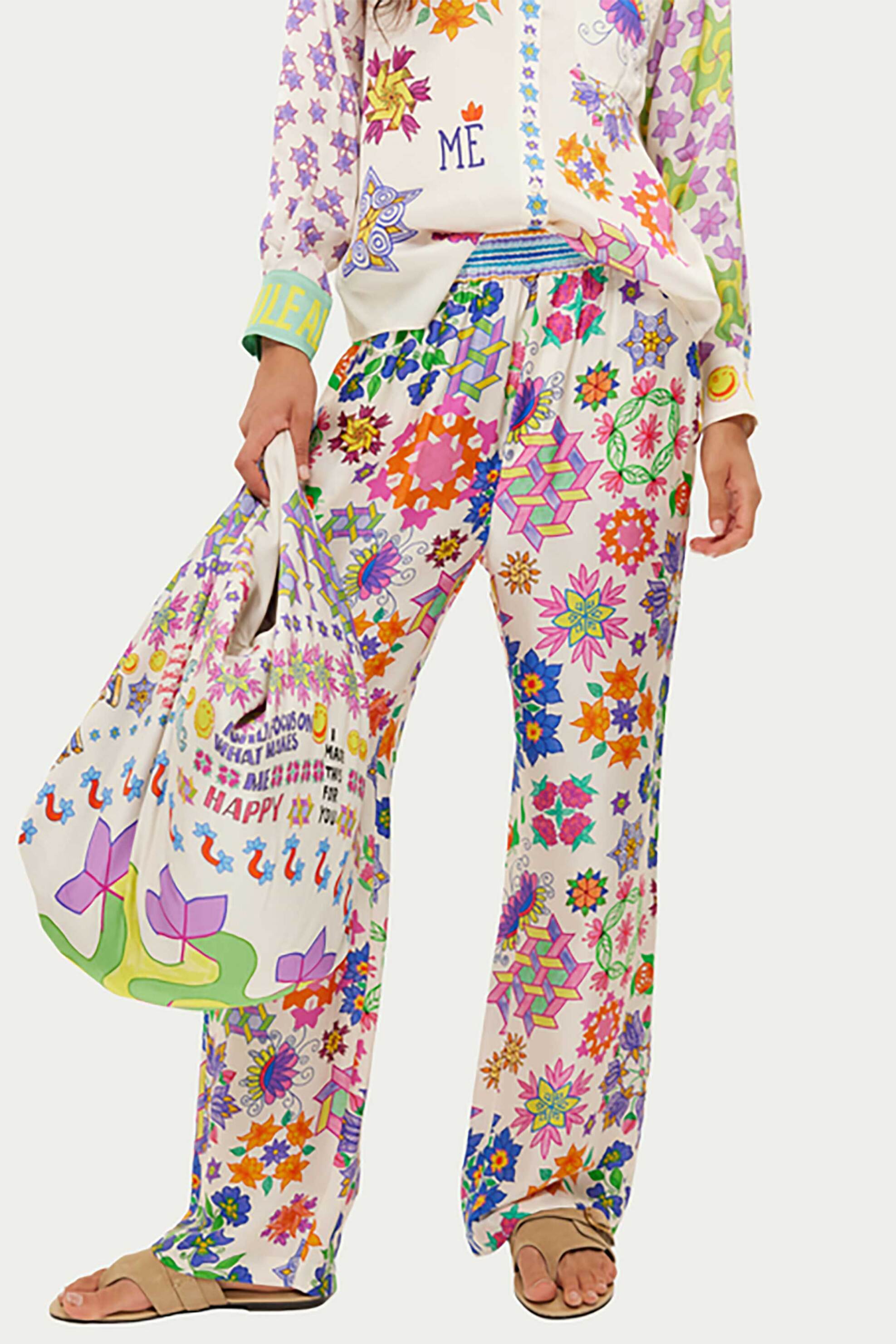 ME369 ME369 γυναικεία παντελόνα με print "Bailey Markers" - 15802/SS26 Πολύχρωμο