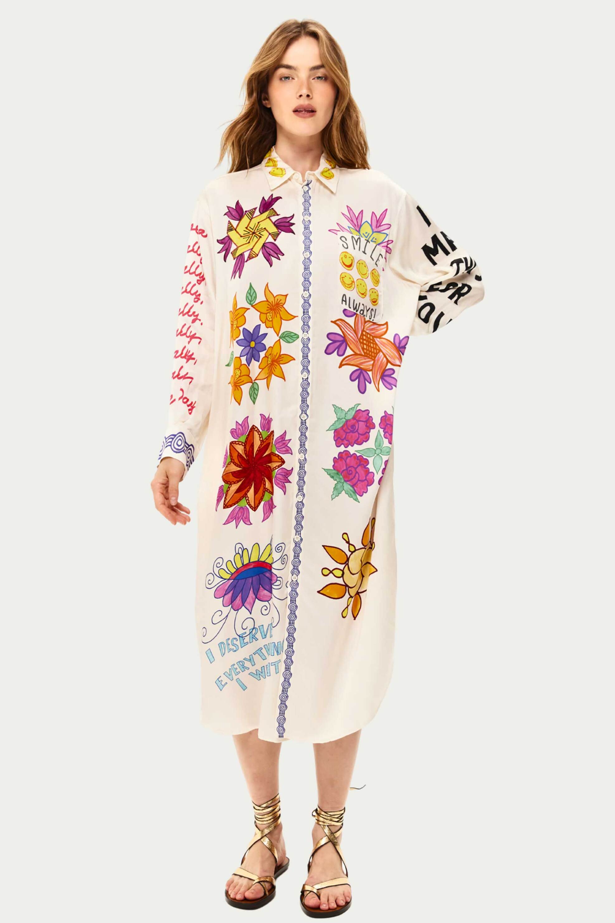 ME369 ME369 γυναικείο midi φόρεμα σεμιζιέ με print "Vivi Markers" - 70896/SS26 Πολύχρωμο