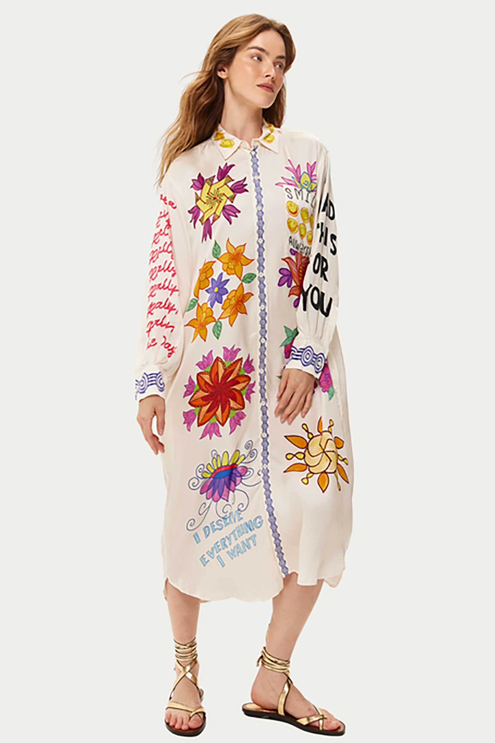 ME369 γυναικείο midi φόρεμα σεμιζιέ με print "Vivi Markers" - 70896/SS26 Πολύχρωμο φωτογραφία