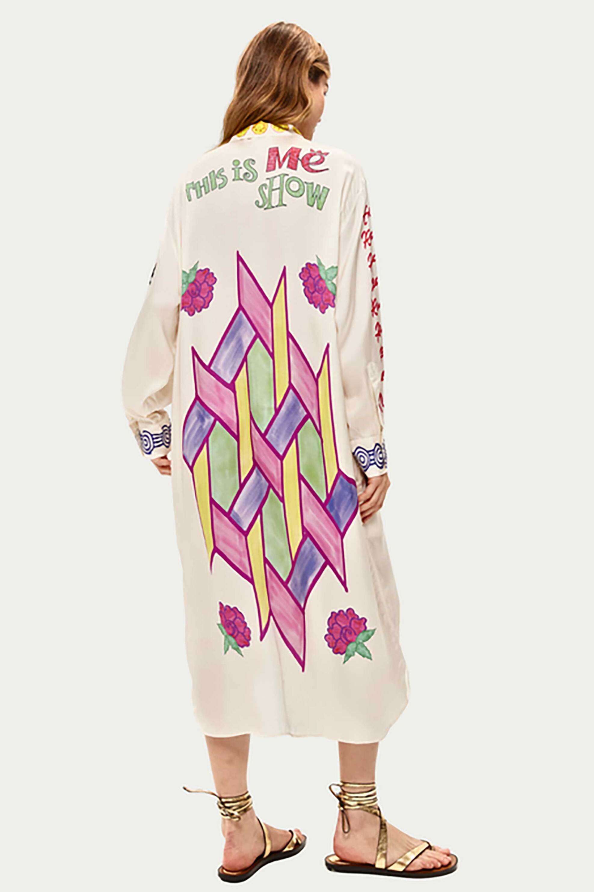 ME369 γυναικείο midi φόρεμα σεμιζιέ με print "Vivi Markers" - 70896/SS26 Πολύχρωμο φωτογραφία