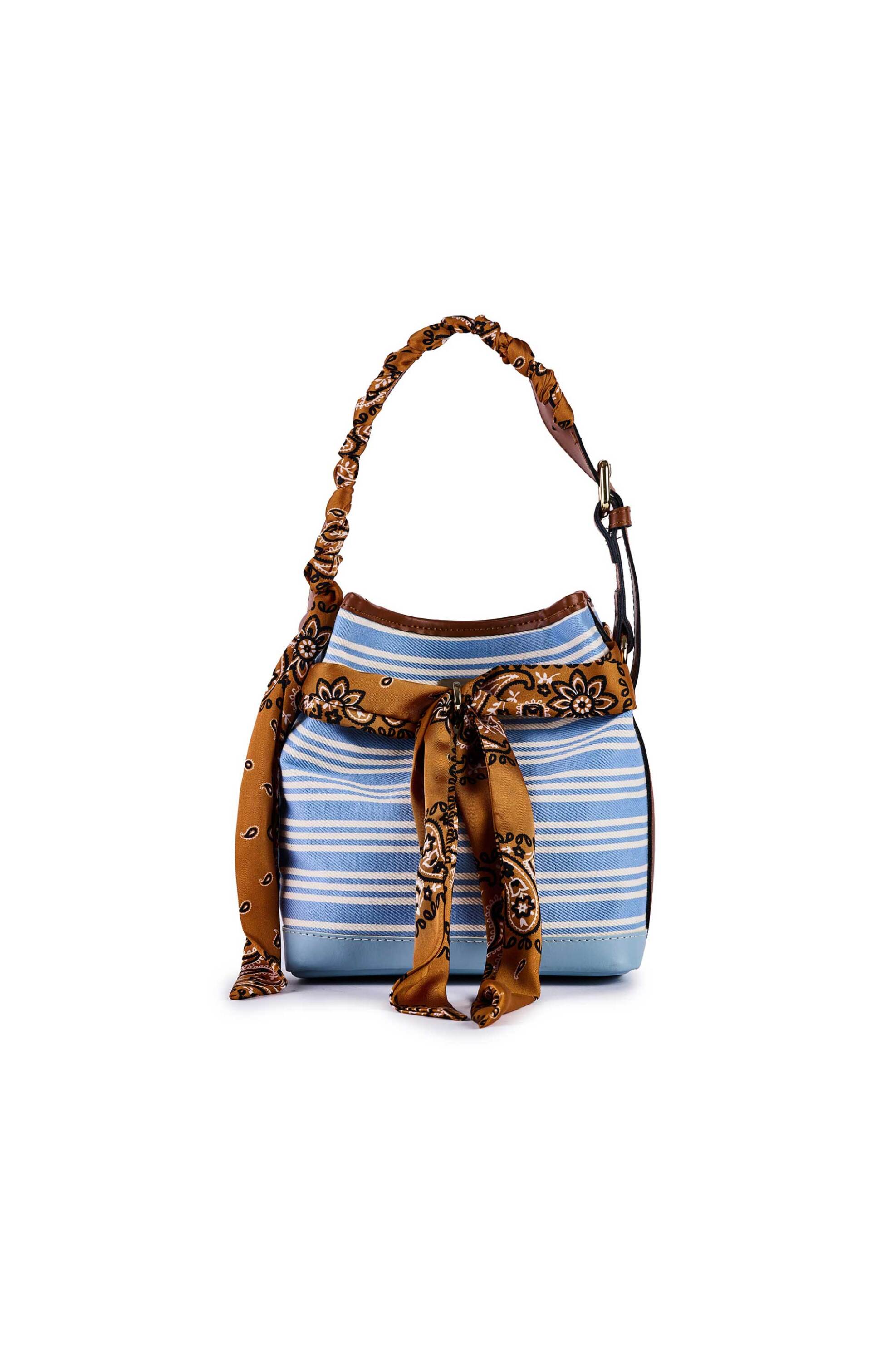 VIAMAILBAG ViaMailBag γυναικεία χειροποίητη τσάντα bucket "Clivia Stripe" - CLIVIA/STRIPE/SS25 Μπλε Ανοιχτό
