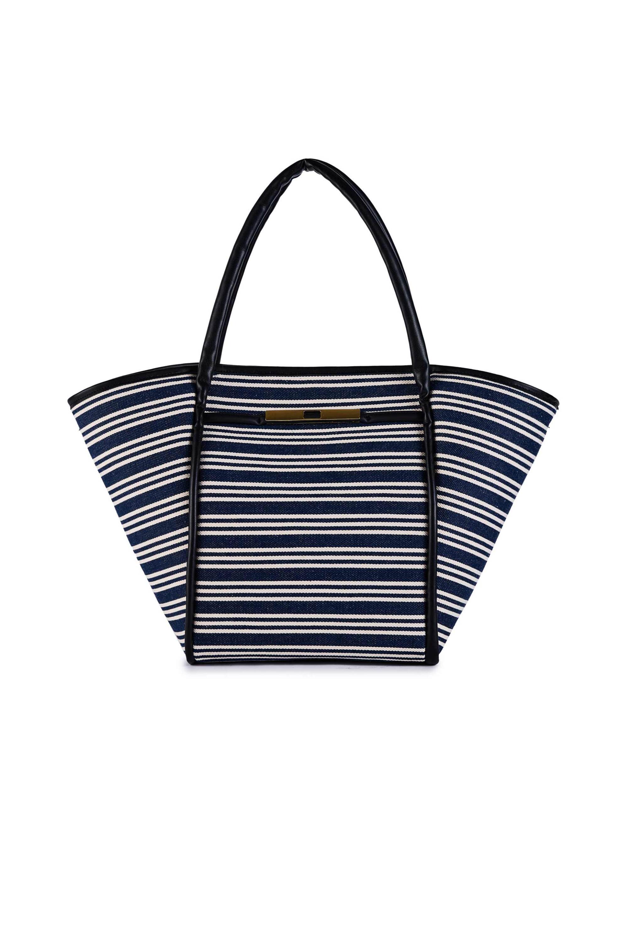 VIAMAILBAG ViaMailBag γυναικεία χειροποίητη τσάντα shopper "Penny Stripe" - PENNY/STRIPE/SS25 Μπλε Σκούρο