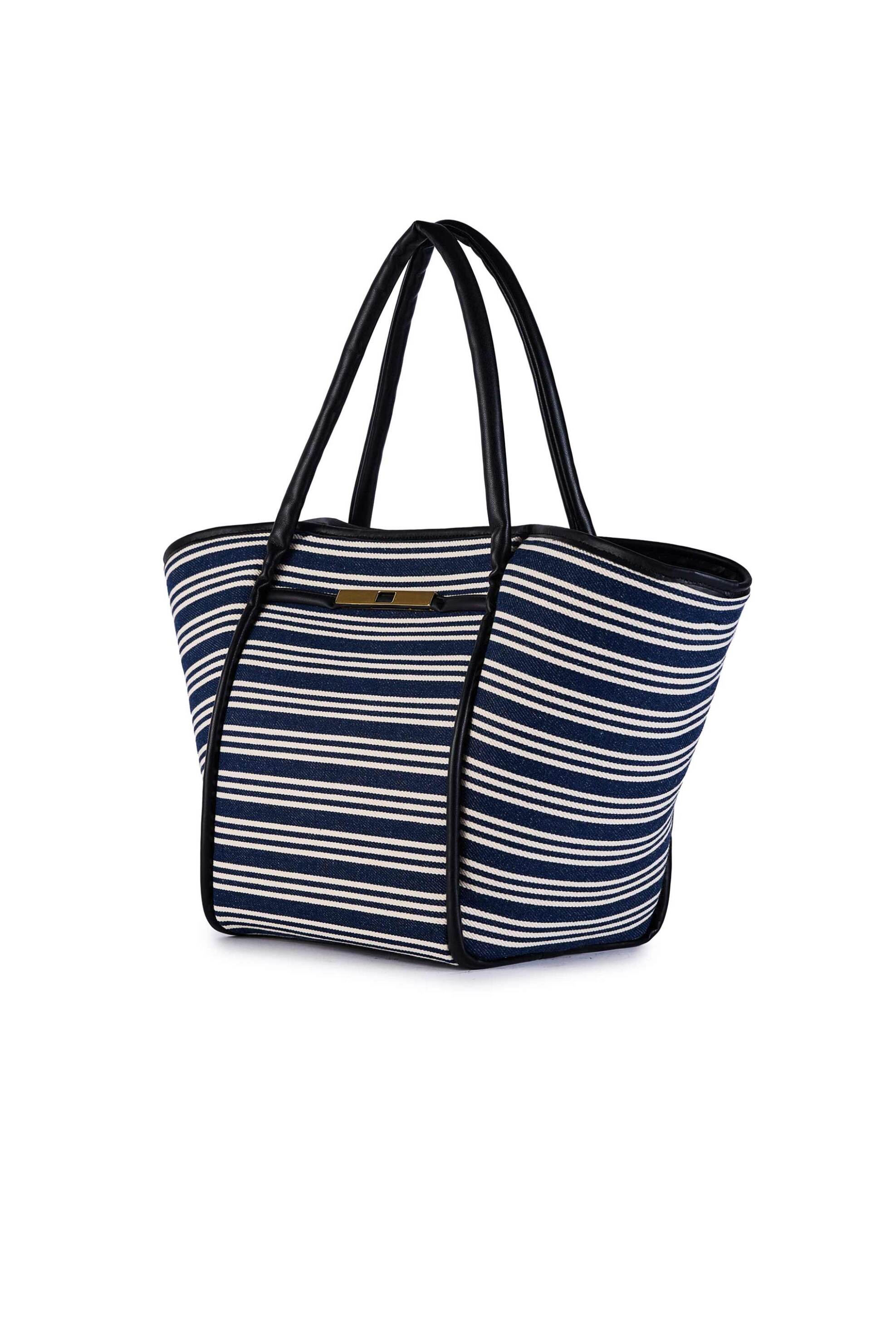 ViaMailBag γυναικεία χειροποίητη τσάντα shopper "Penny Stripe" - PENNY/STRIPE/SS25 Μπλε Σκούρο φωτογραφία