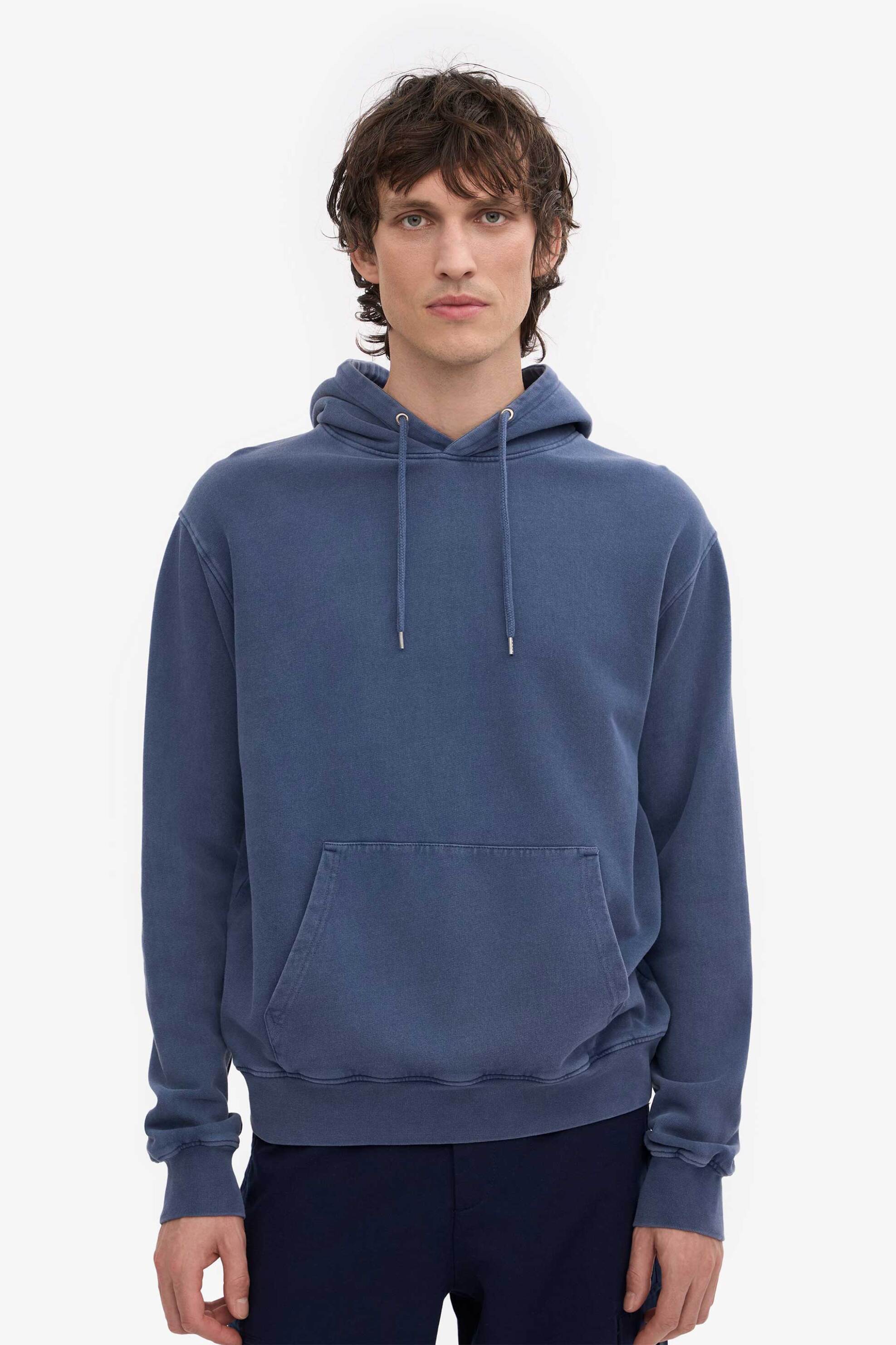 Colorful Standard ανδρική μπλούζα φούτερ μονόχρωμη με κουκούλα Relaxed Fit - CS1006 Μπλε Ραφ