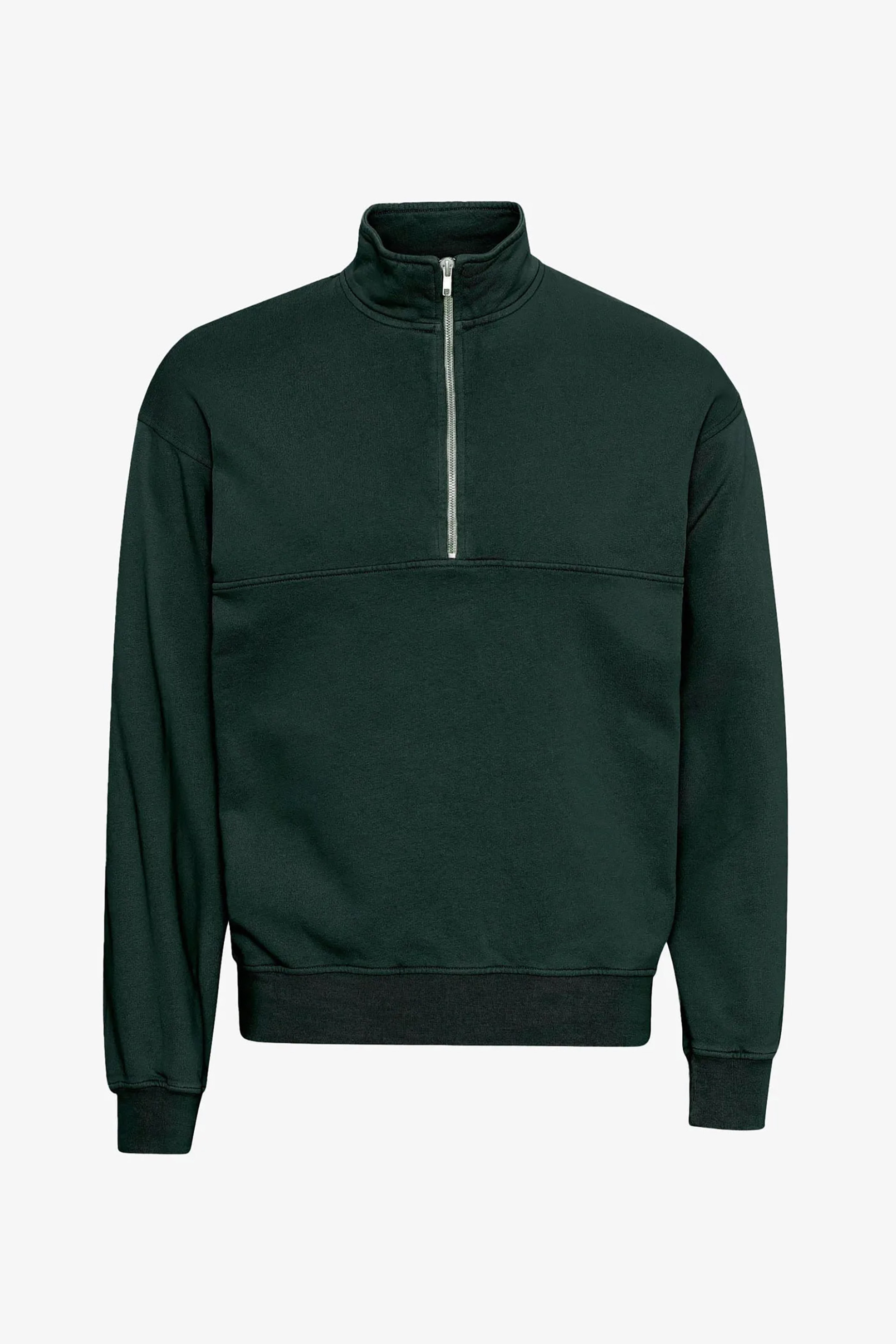 Colorful Standard ανδρική μπλούζα φούτερ μονόχρωμη με 1/2 φερμουάρ Oversized Fit - CS1014 Κυπαρισσί