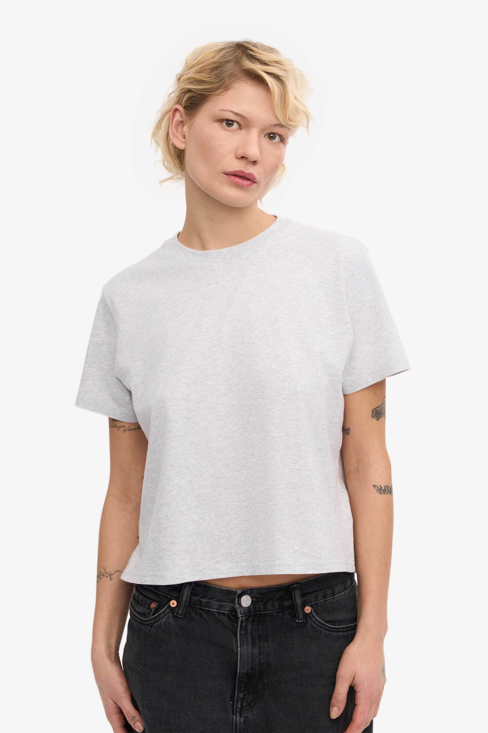  Colorful Standard γυναικείο T-shirt cropped μονόχρωμο Boxy Fit - CS2057 Γκρι 2025