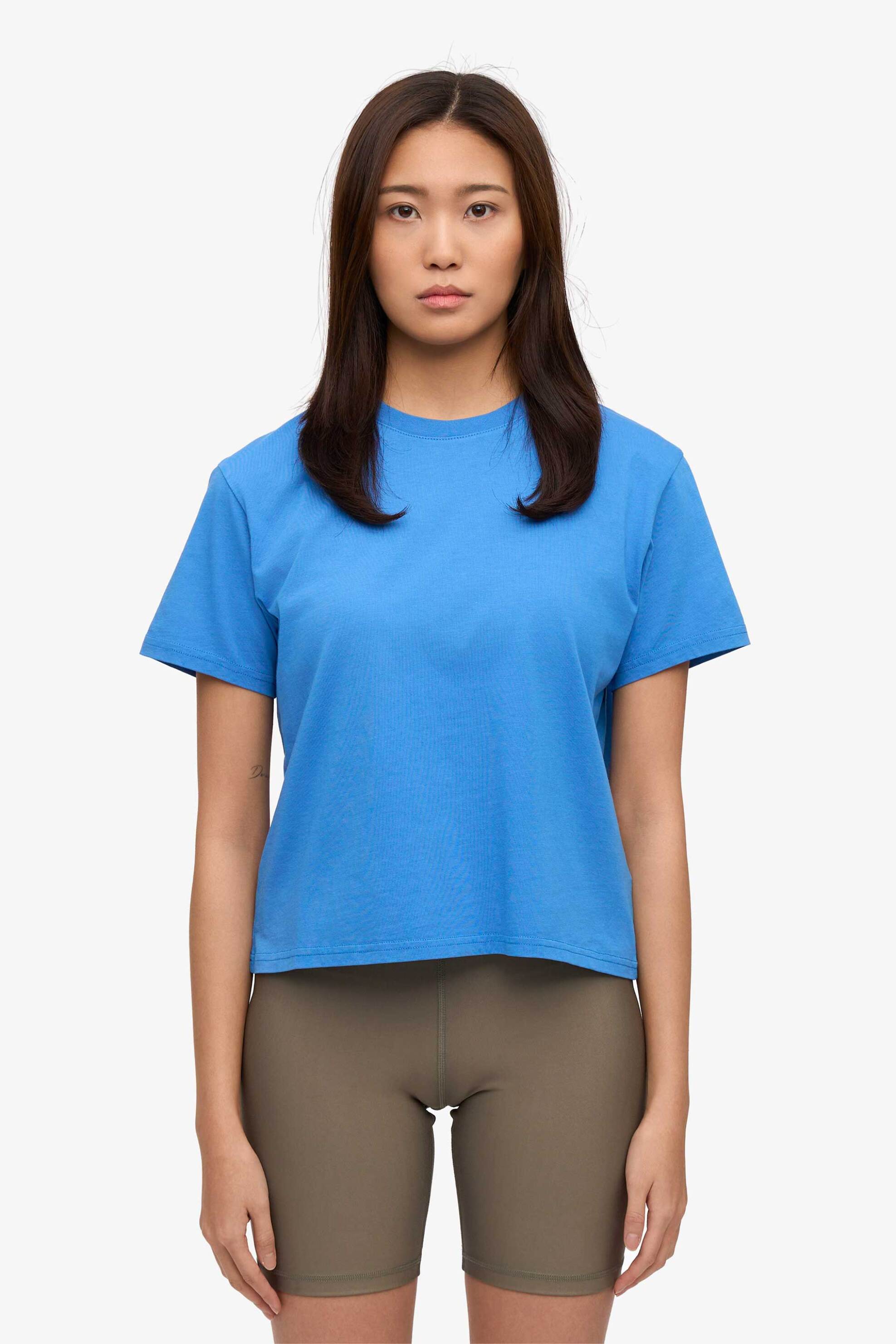  Colorful Standard γυναικείο T-shirt cropped μονόχρωμο Boxy Fit - CS2057 Μπλε 2025