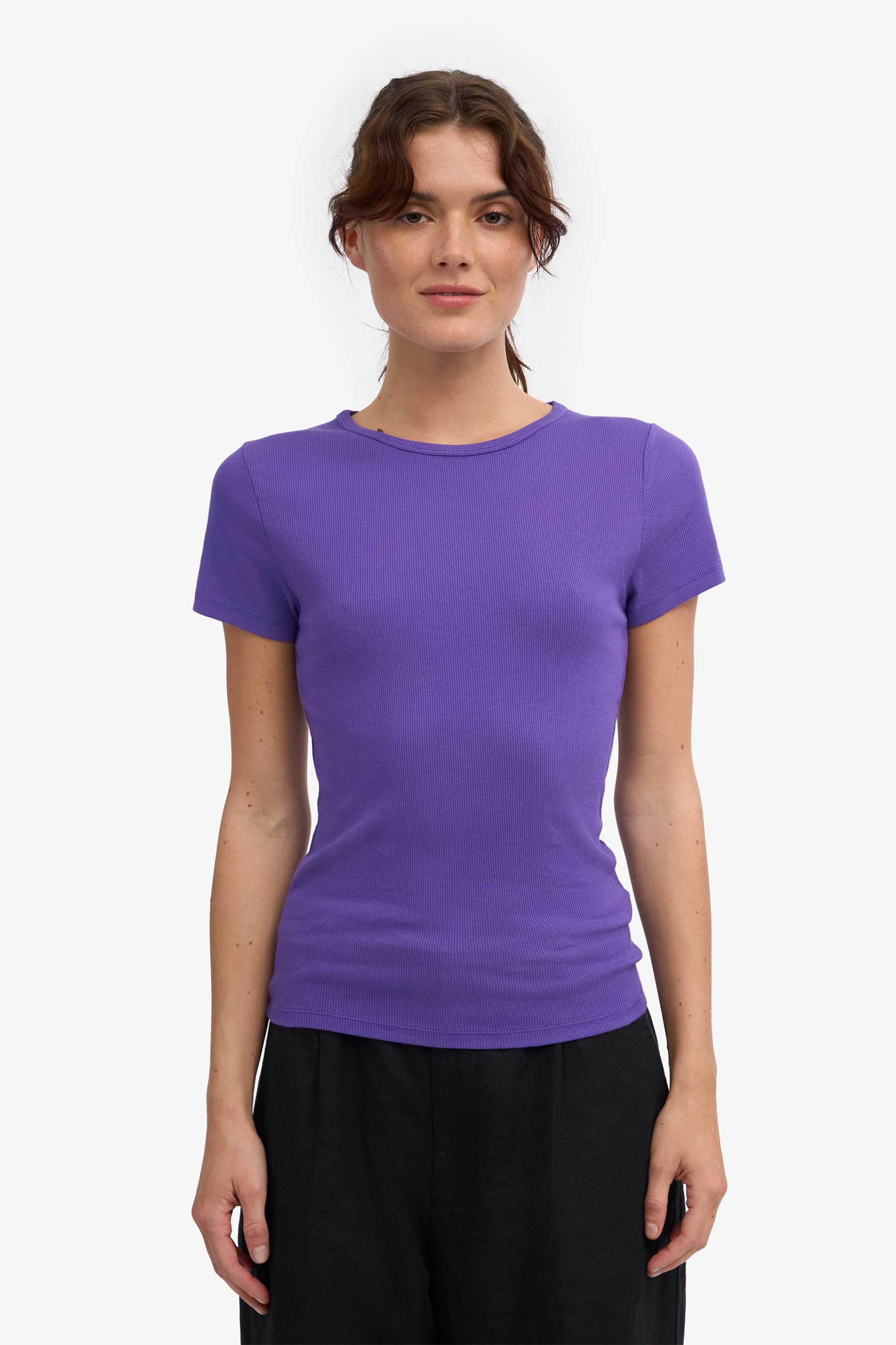 Colorful Standard γυναικείο T-shirt μονόχρωμο ribbed Slim Fit - CS2058 Μοβ