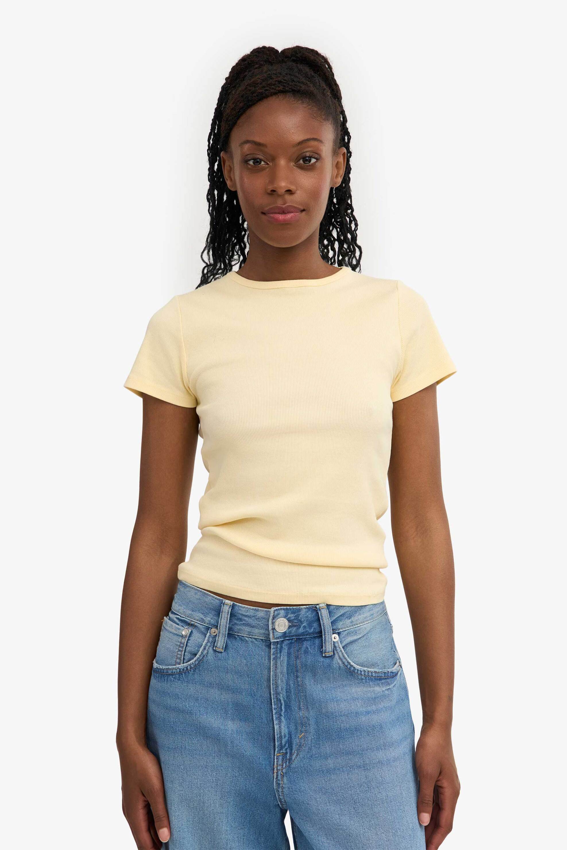 Colorful Standard γυναικείο T-shirt μονόχρωμο ribbed Slim Fit - CS2058 Κίτρινο Ανοιχτό