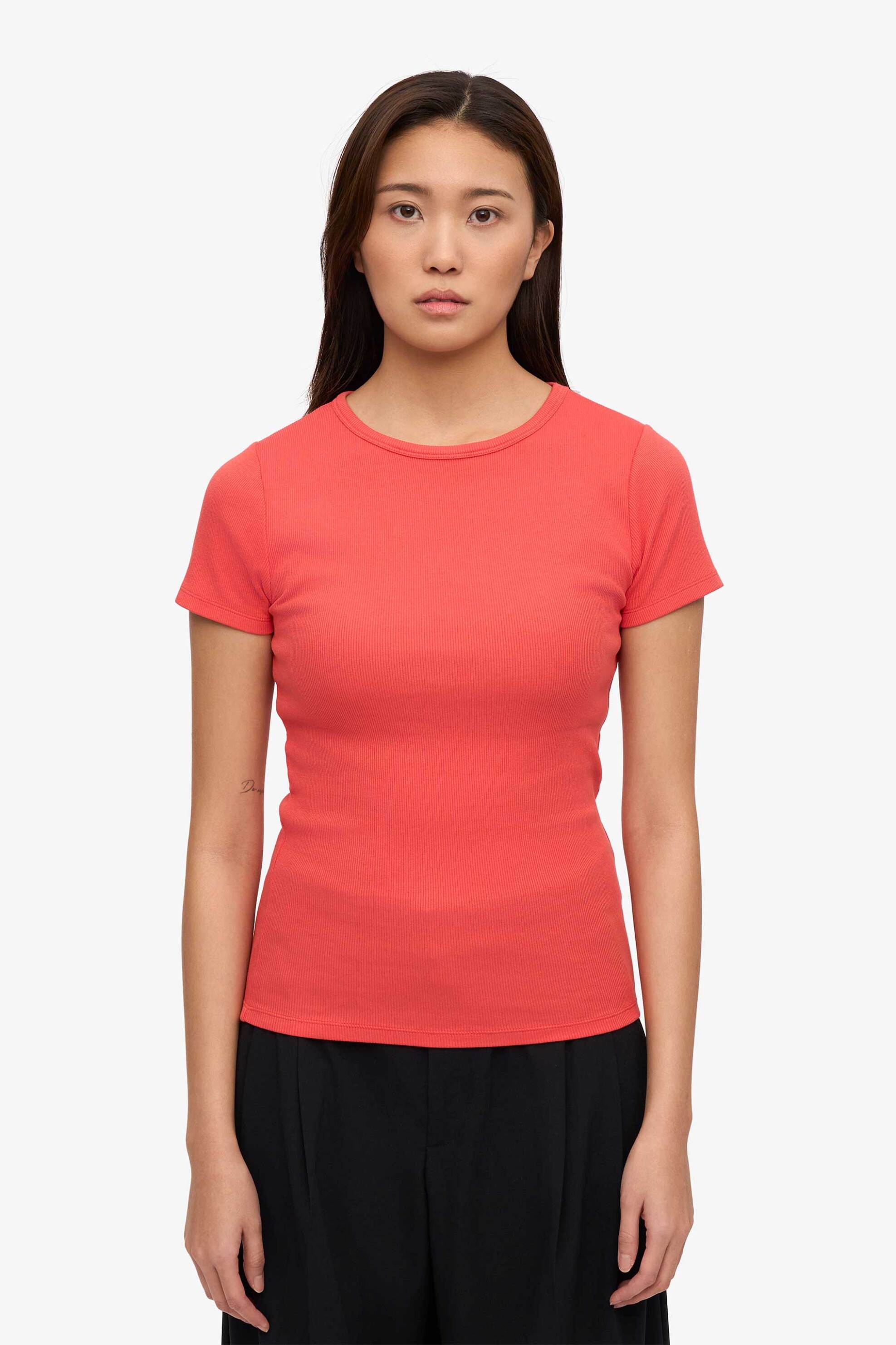 Colorful Standard γυναικείο T-shirt μονόχρωμο ribbed Slim Fit - CS2058 Κόκκινο Καρπουζί