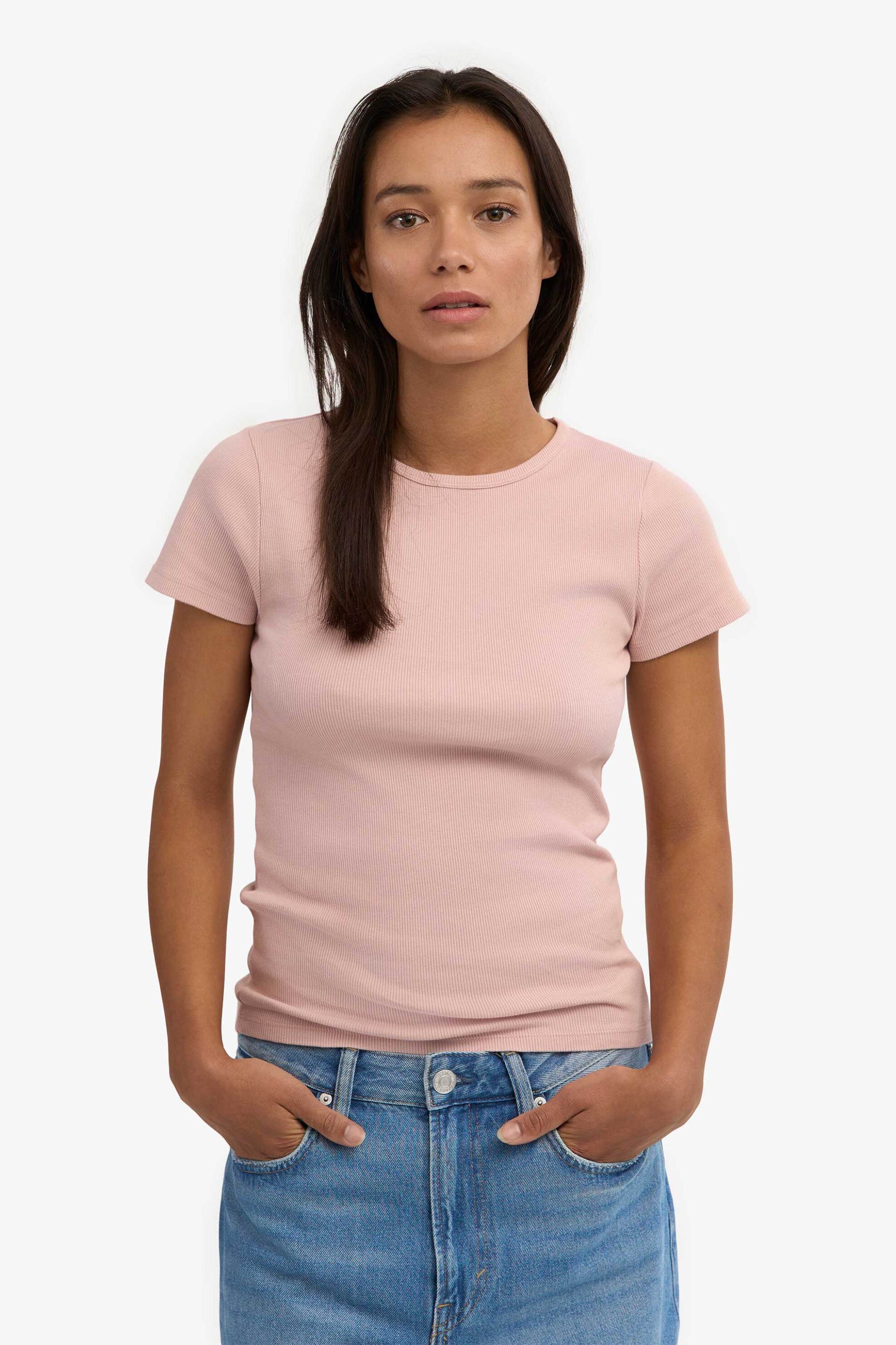 Colorful Standard γυναικείο T-shirt μονόχρωμο ribbed Slim Fit - CS2058 Ροζ Ανοιχτό