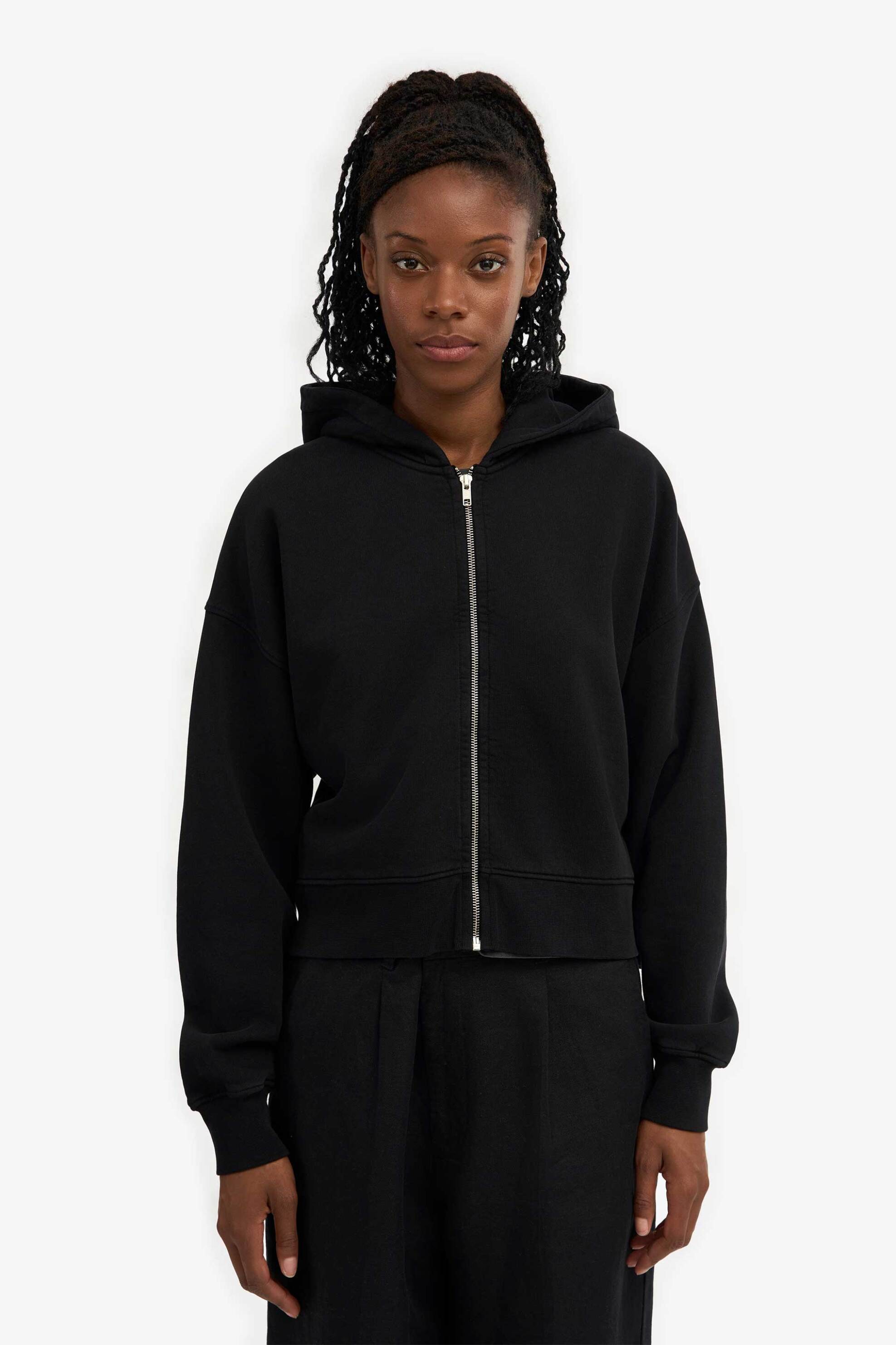 Colorful Standard γυναικεία ζακέτα φούτερ cropped με κουκούλα Regular Fit - CS2059 Μαύρο