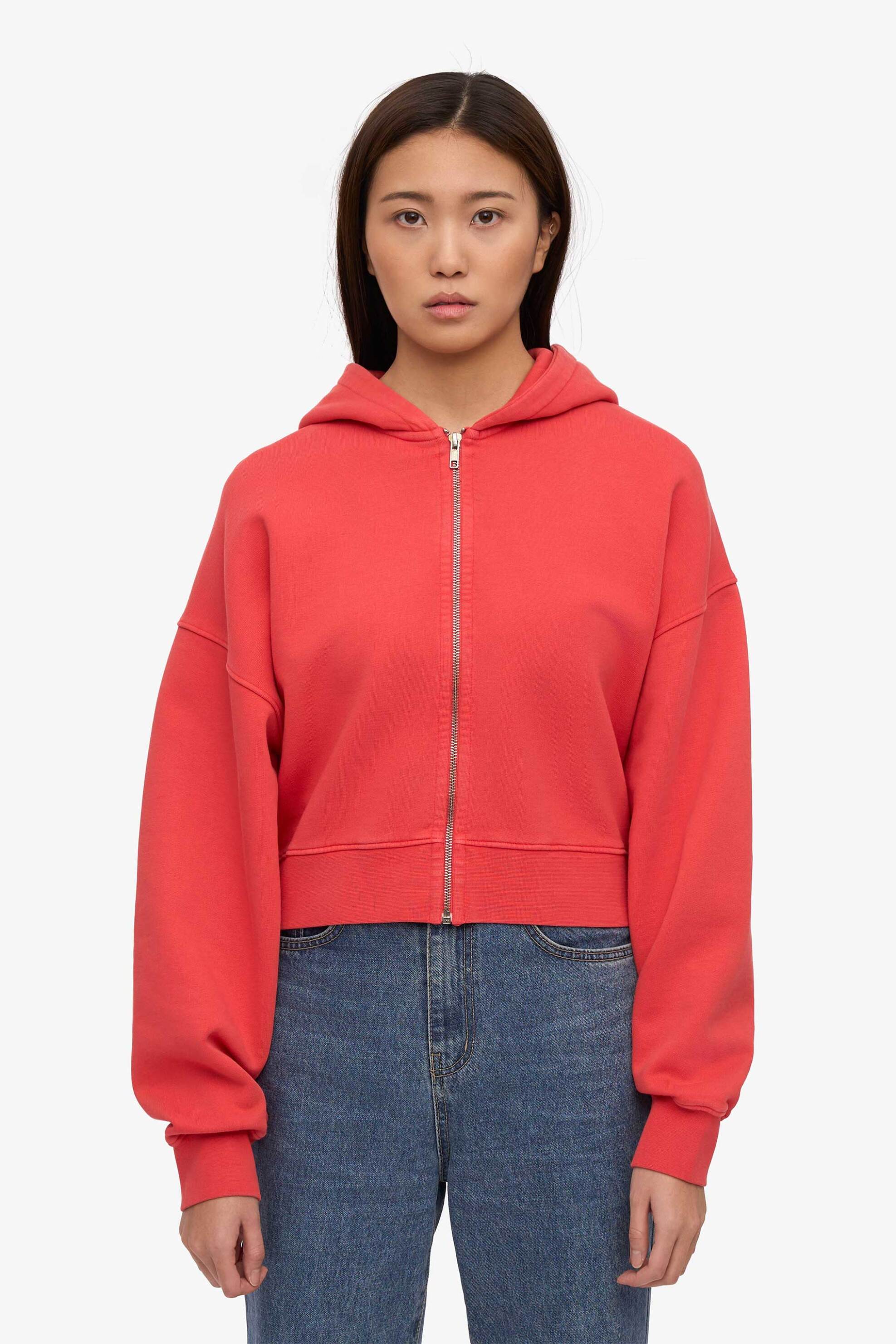 Colorful Standard γυναικεία ζακέτα φούτερ cropped με κουκούλα Regular Fit - CS2059 Κόκκινο Καρπουζί